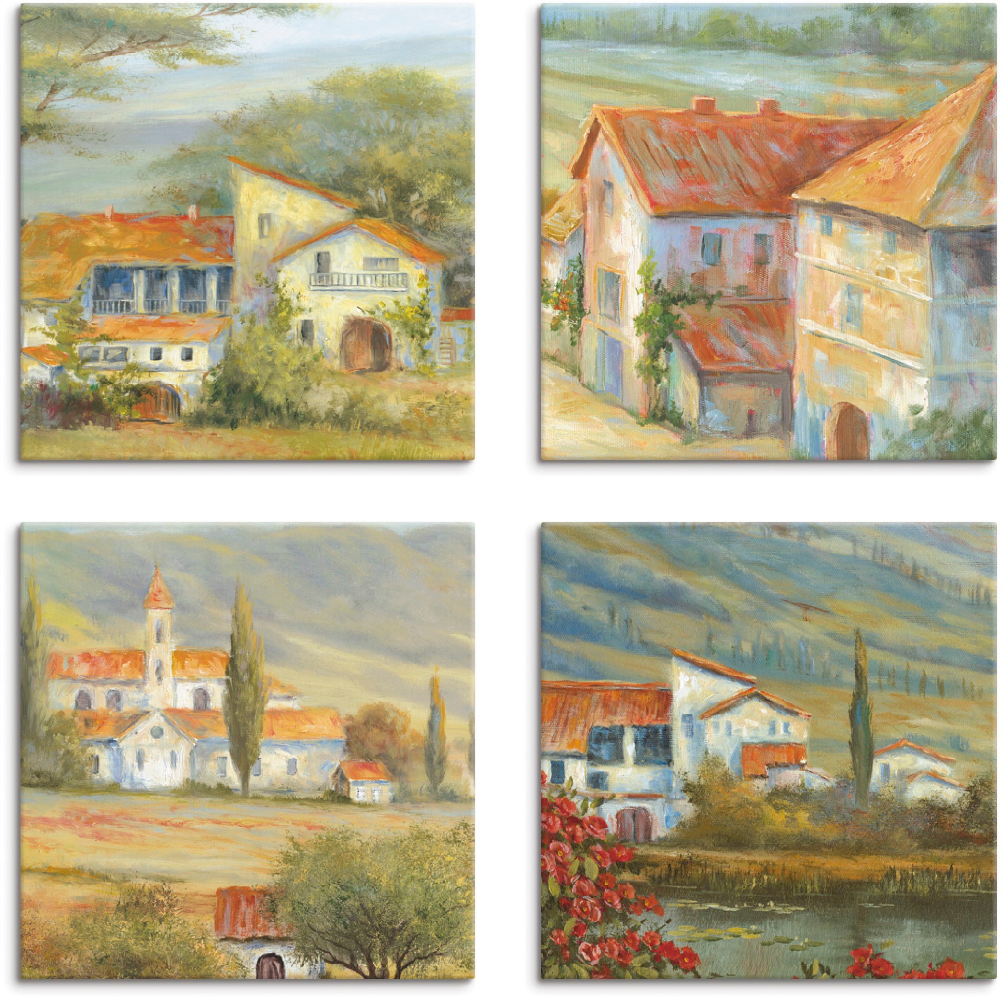 Image of Artland Leinwandbild "Provence Lavendelwiese Mohnlandschaft" Europa 4 Stk. tlg. 4er Set, verschiedene Grössen