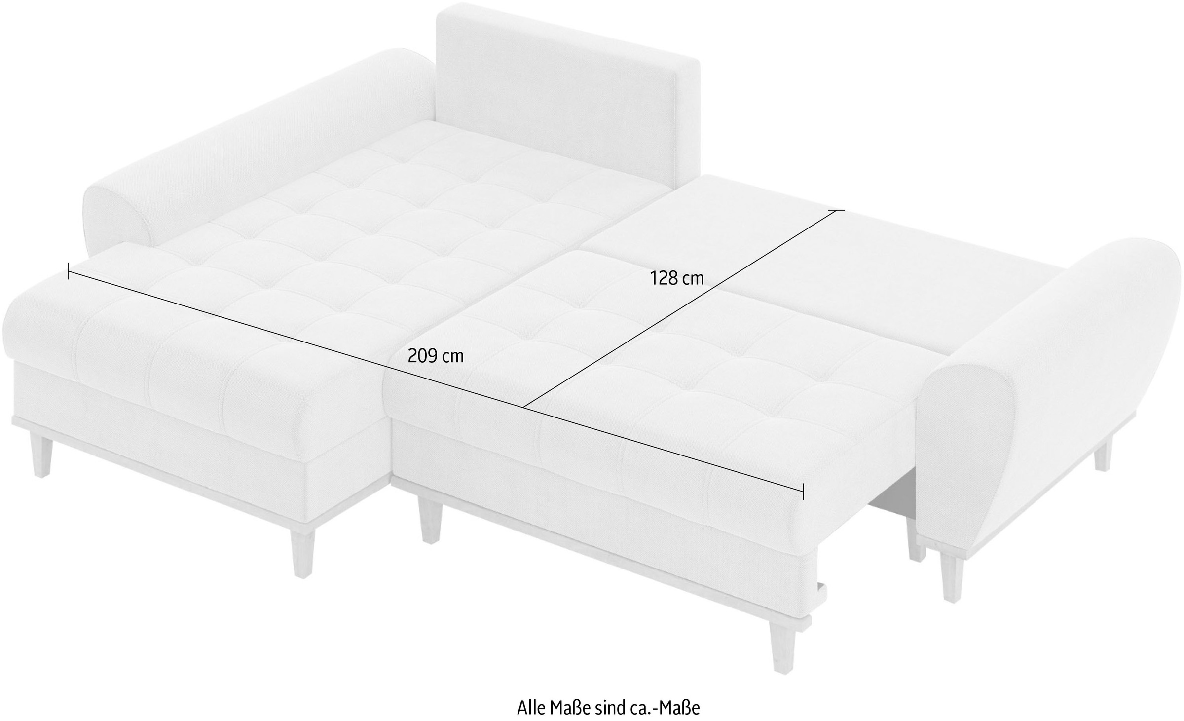 Home affaire Ecksofa »Ahrdorf mit Bettfunktion und Bettkasten, Masse: B/H/T 268/86/175 cm«, L-Form mit 3 Rückenkissen und moderne gerundete Armlehnen