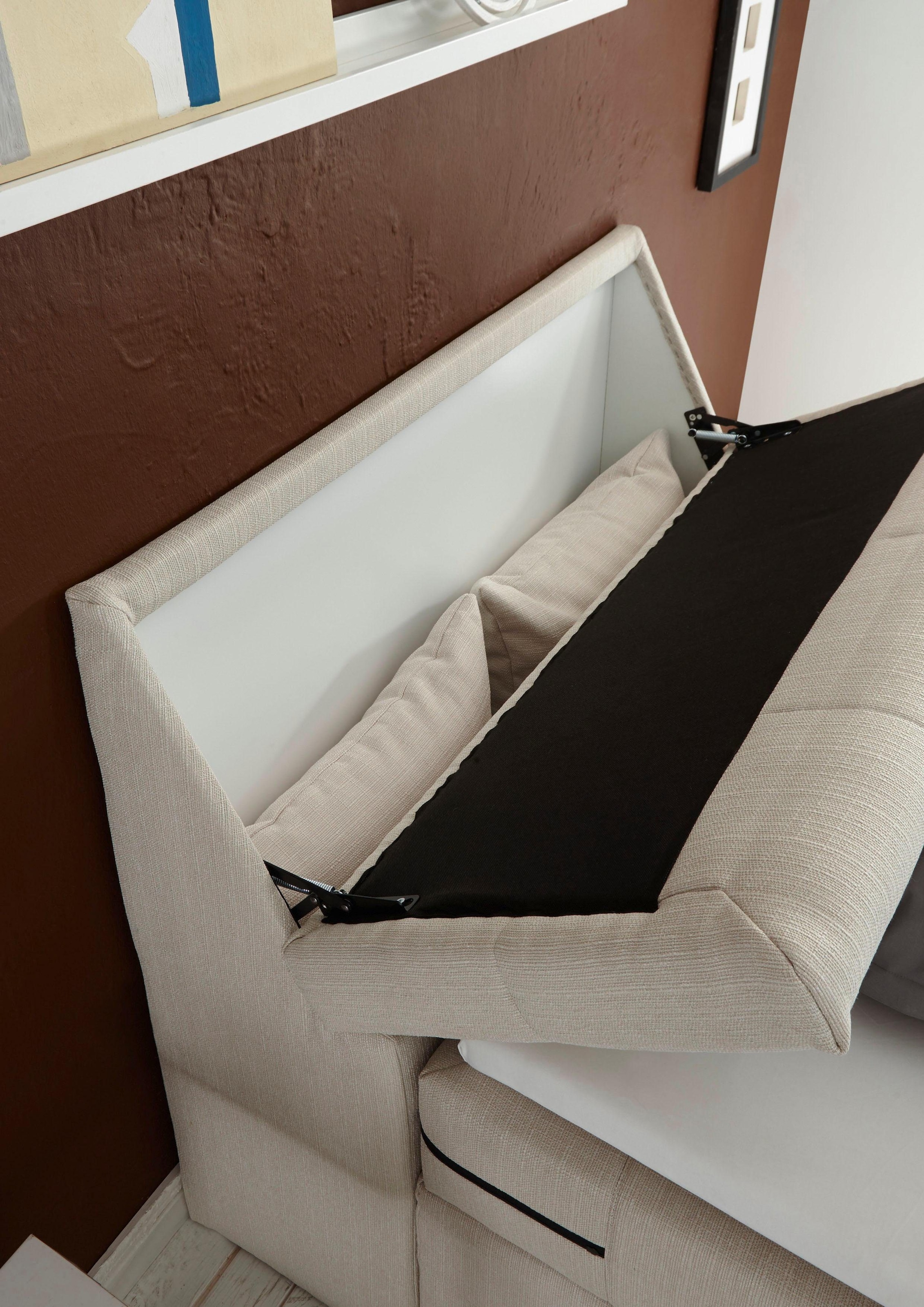 ED EXCITING DESIGN Boxspringbett »Carpino wahlweise in den Breiten 120cm oder 180cm erhältlich« inkl. Motor, Stauraum im Kopfteil und Topper