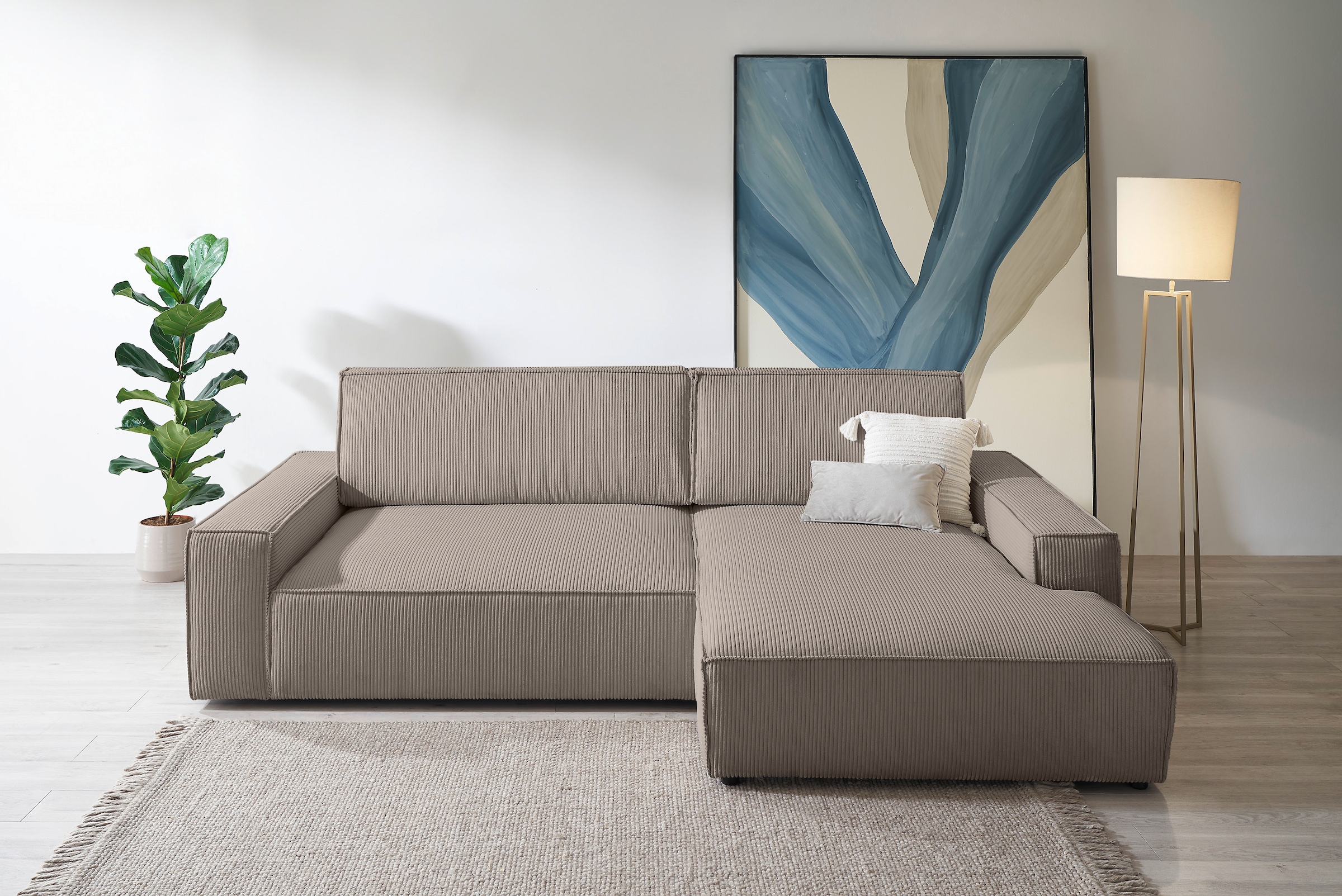 Home affaire Ecksofa »NEU: SHERWOOD XXL 284, Big-Sofa L-Form, tiefe Sitzfläche 95 cm, Cord« Recamiere rechts/links, als Schlafsofa stellbar, Cord u. Leinenoptik