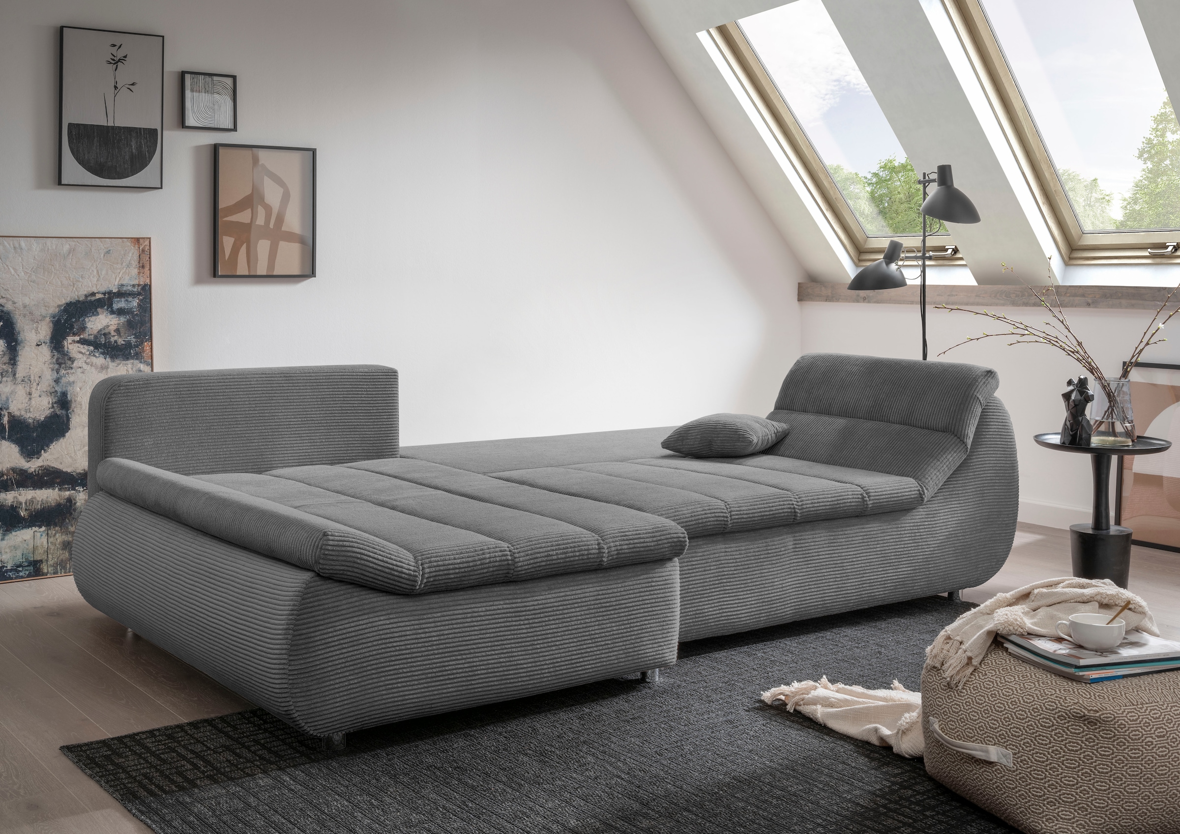 INOSIGN Ecksofa »Imola elegant und bequem, aktuelle Steppung im Sitz, L-Form«, wahlweise mit Bettfunktion