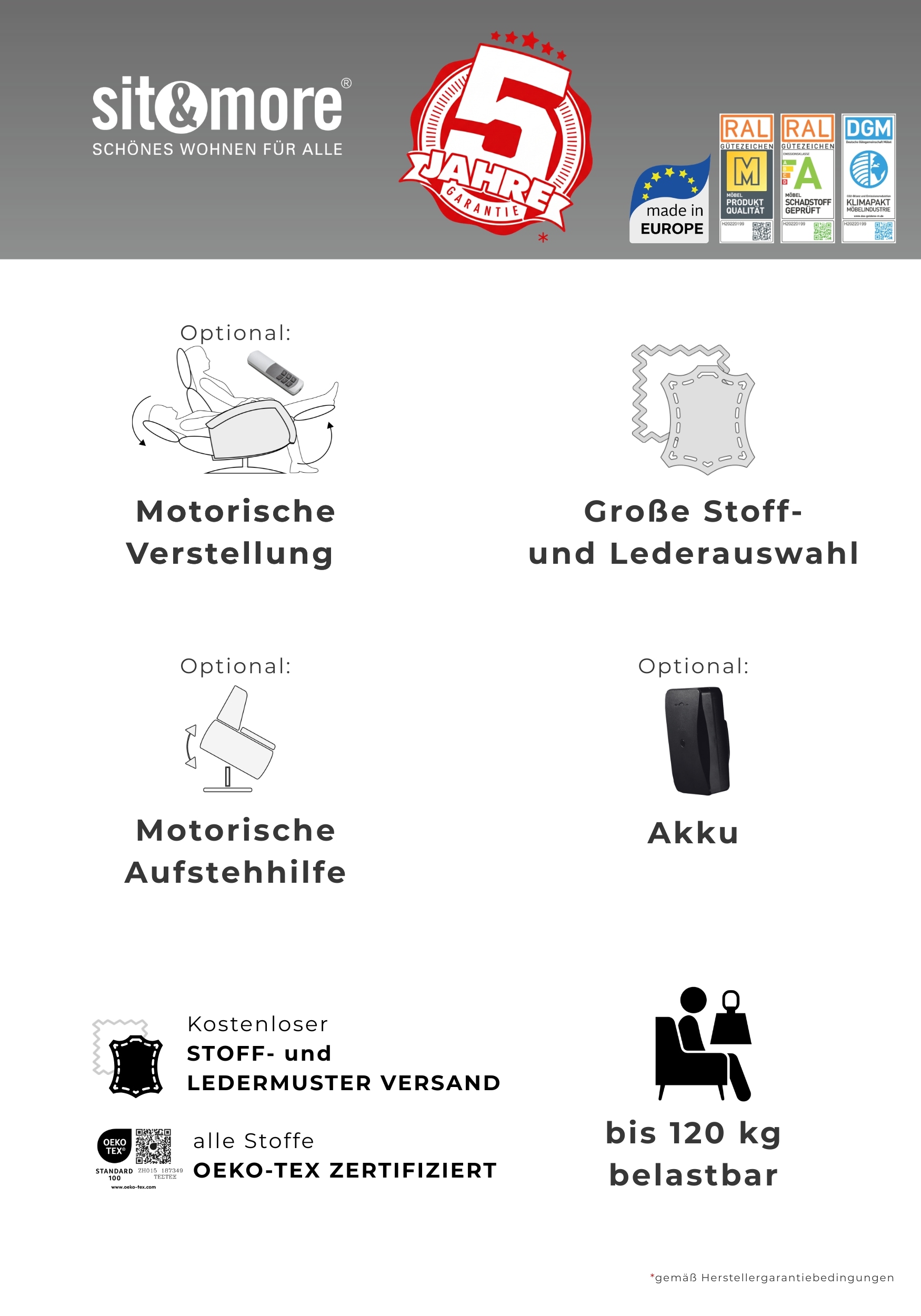 sit&more Fauteuil TV »Tycoon« au choix manuel, avec deux moteurs ou avec batterie ou avec 2 moteurs