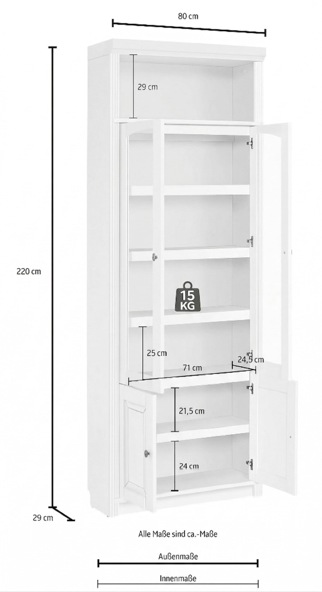 GOODproduct Bibliothek »Soeren - 7-tlg. Set: mit 1 Regal B 80 cm., 1 Regal B 40 cm, 1 Eckregal« Set, 7 Stk. tlg. Inkl. 1 Vitrine,2 gerundeten Abschlussregalen und 1 Holzleiter,H220 cm