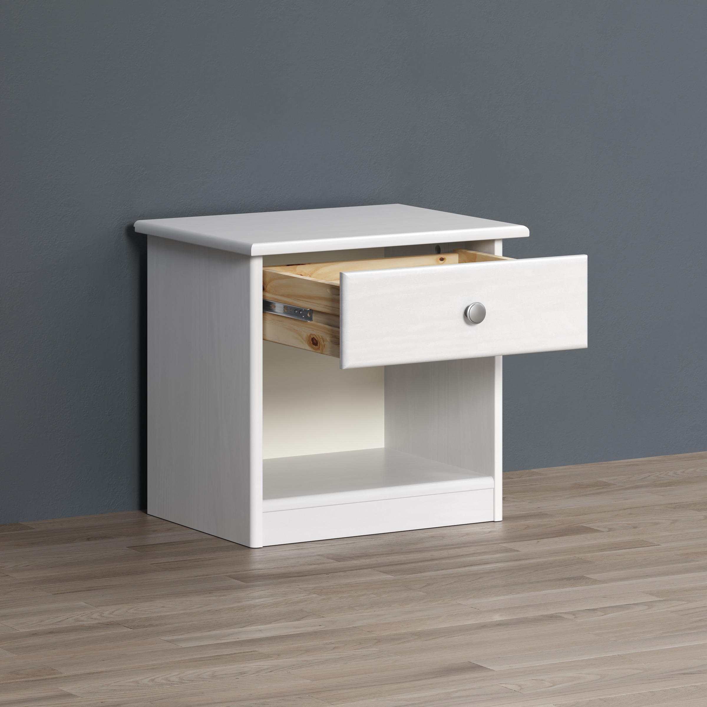 Home affaire Nachtkommode »Delsbo Nachtschrank Schrank Schlafzimmer Beistellschrank« Landhaus Design aus Kiefernholz, 1 Stk. tlg. Massivholz Nachttisch Weiss lackiert - Nachtkonsole (B/T/H) 44/34/41 cm
