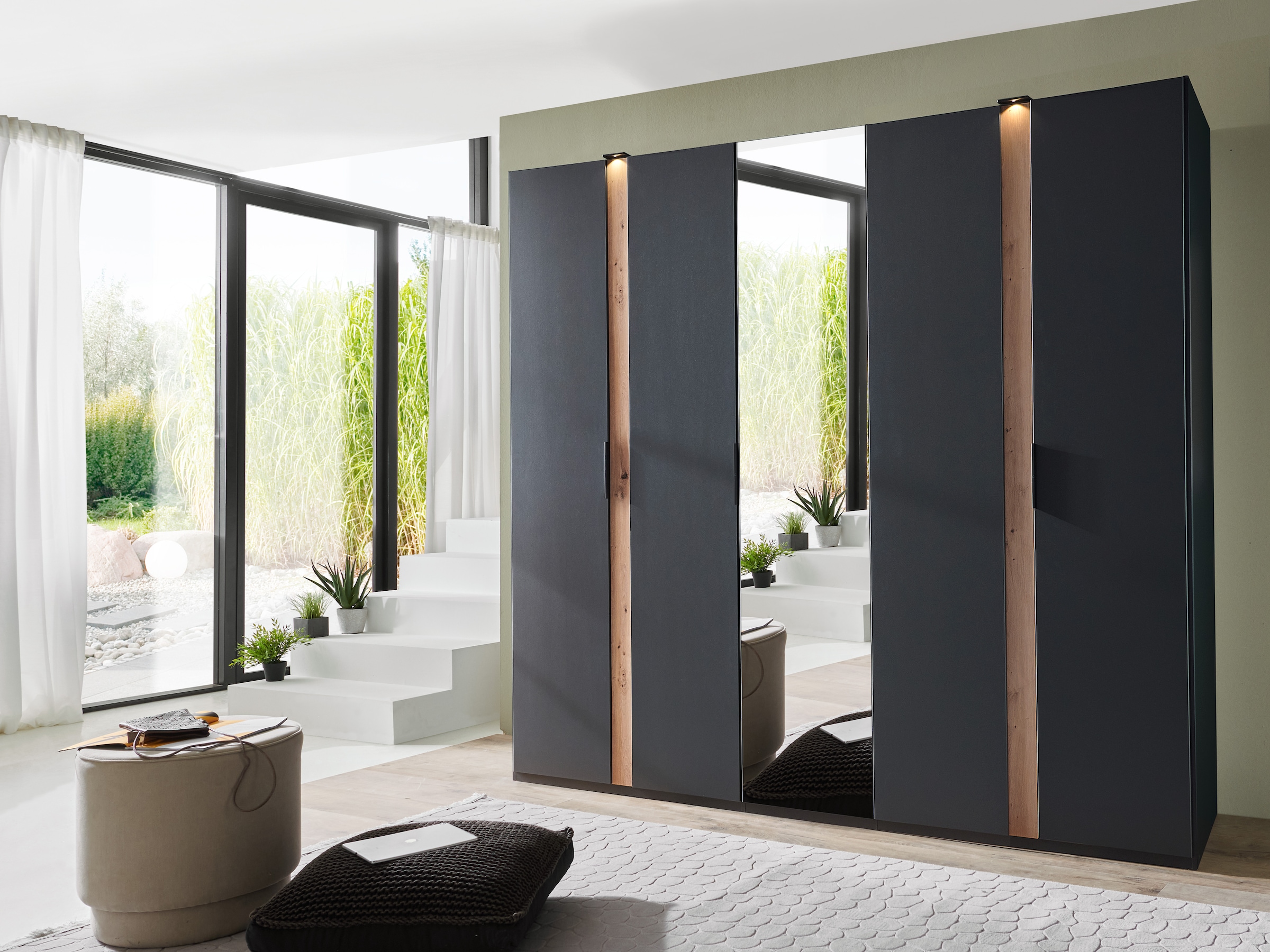 Wimex Drehtürenschrank »Rimini by fresh to go, Kleiderschrank mit Spiegel, Metallgriffe«, inklusive LED Beleuchtung, B/T/H 250/58/216cm, weiss oder graphit