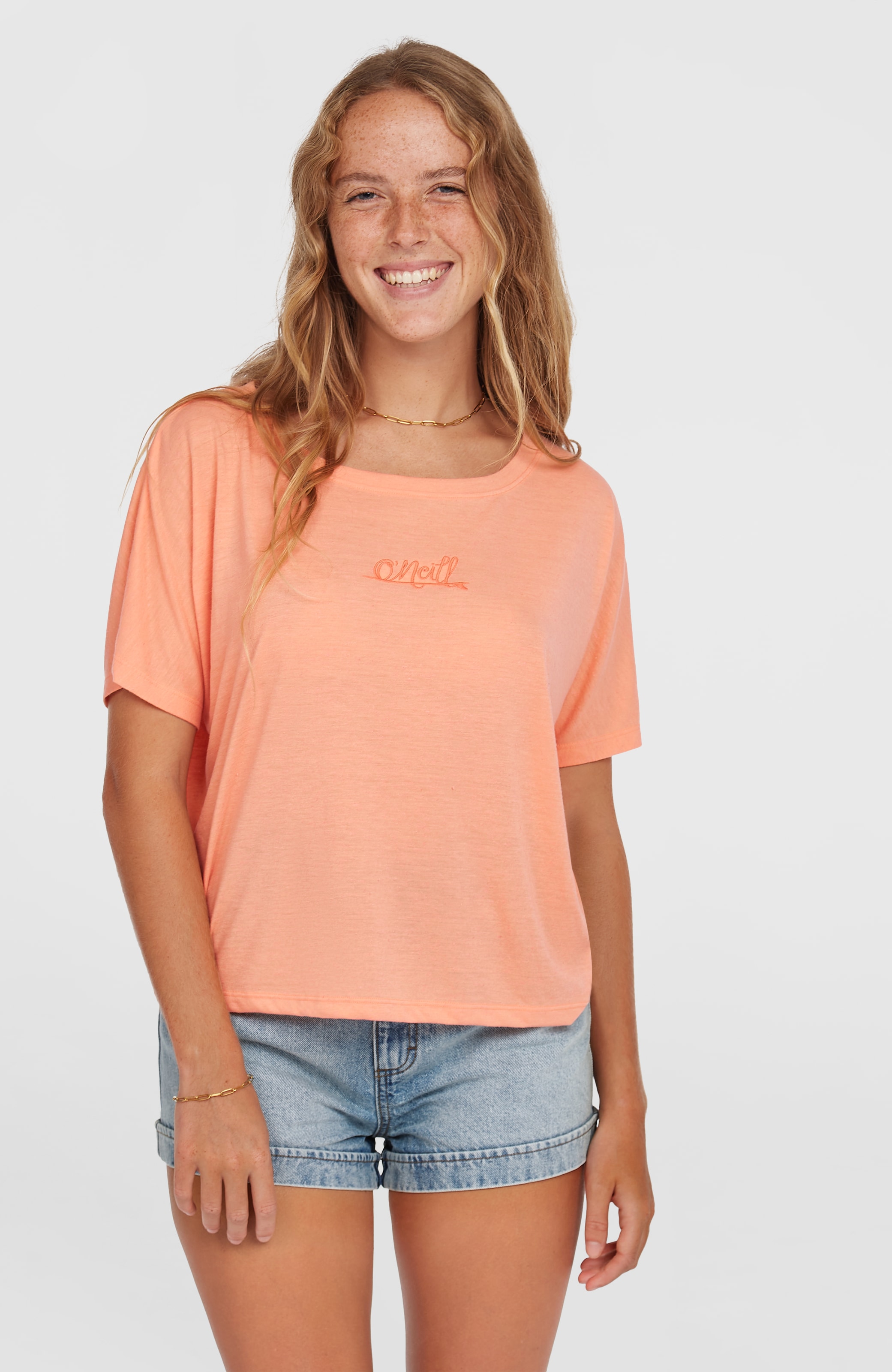 Image of ONeill T-Shirt "Essentials Script T-Shirt" mit U-Ausschnitt, in Drape-Optik