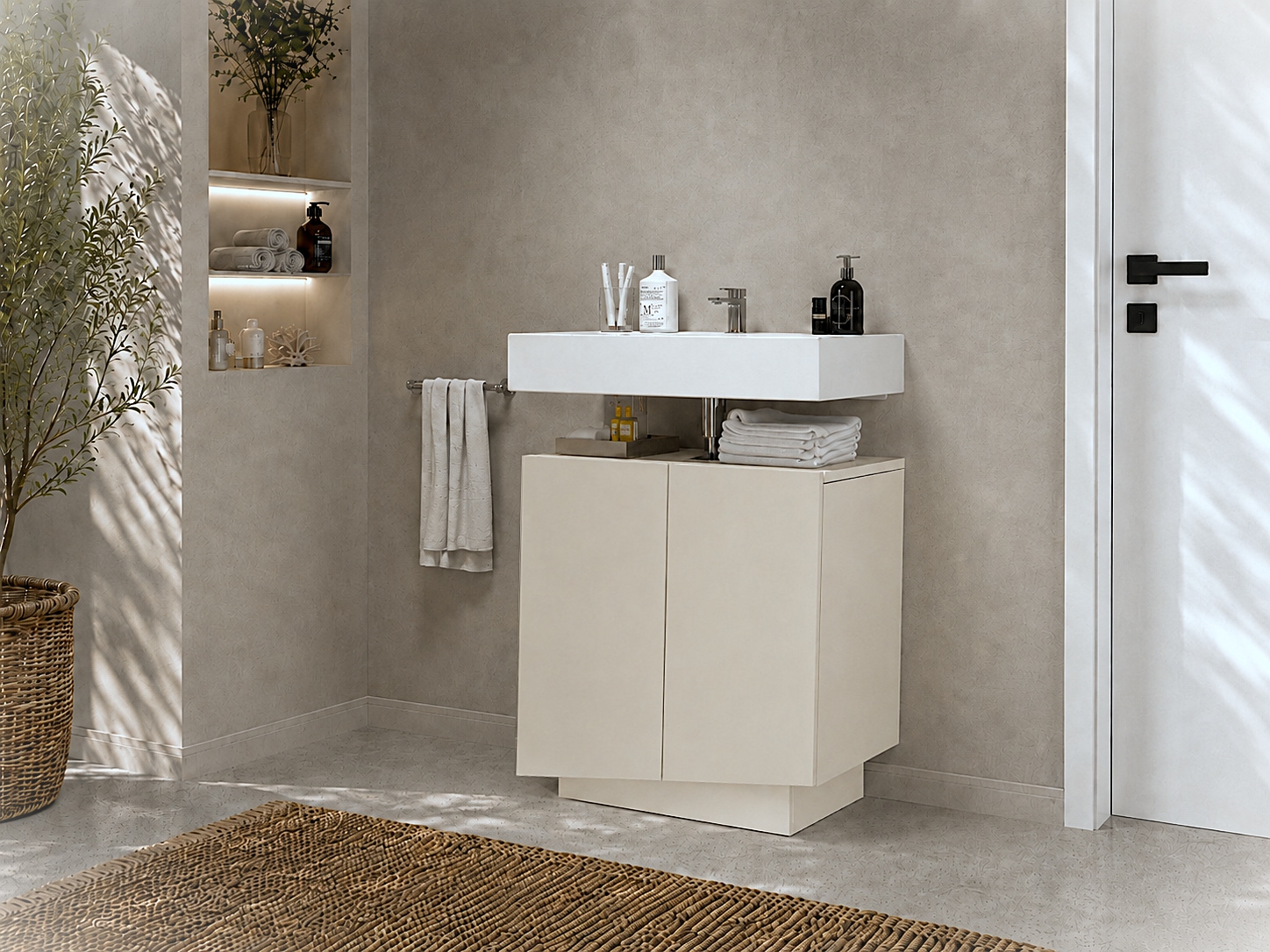 welltime Armoire sous lavabo »Vela,Breite 60cm, 2 Türen, 2 Fächer, mit Siphonausschnitt« 1 cuis tlg. meuble sous-lavabo, plan vasque, design avec portes inclinées