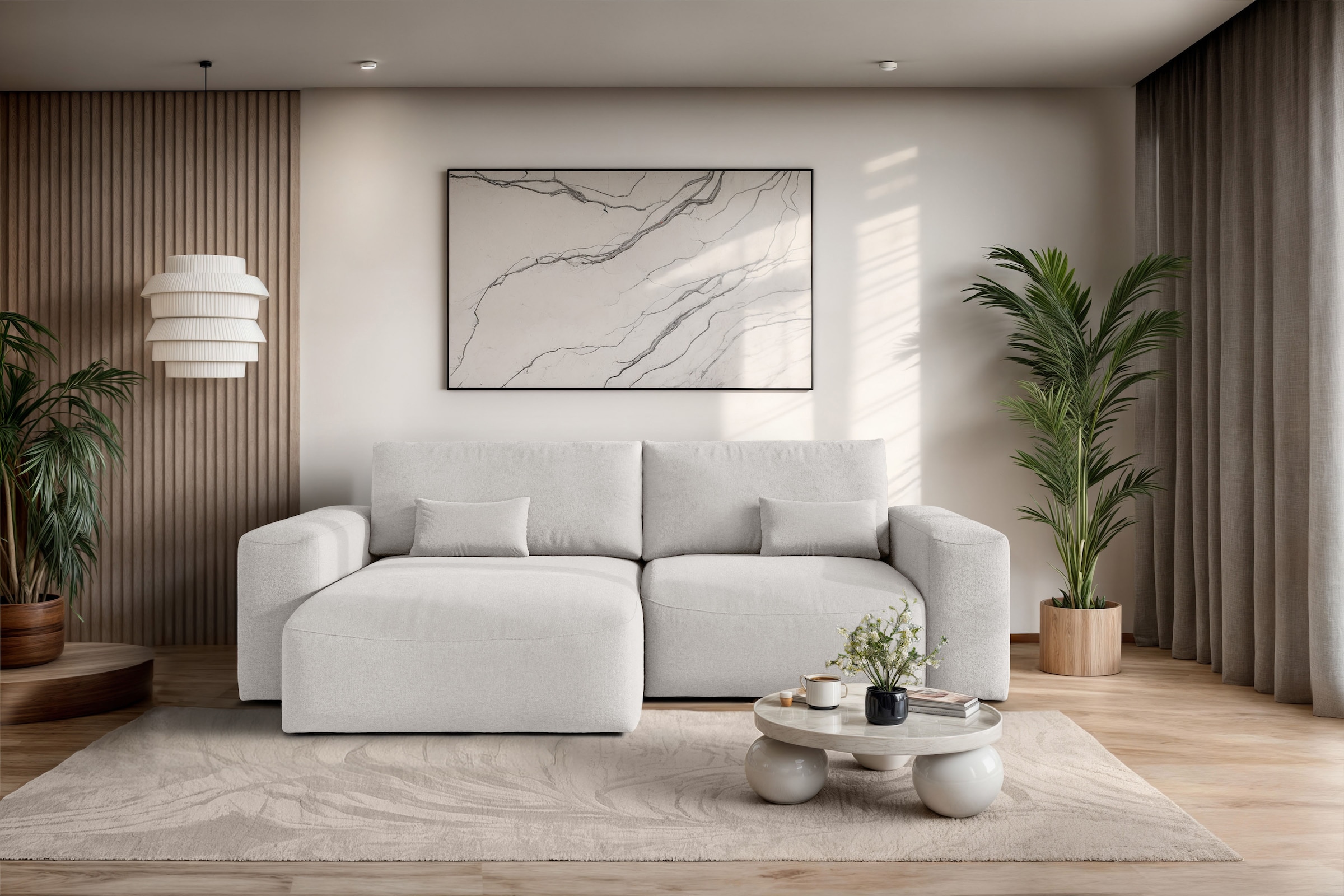 GOODproduct Canapé d'angle »MATTS Schlafsofa mit Bettkasten, Masse B/T/H: 265/159/89 cm« L-Form mit Recamiere rechts oder links, hoher Sitzkomfort