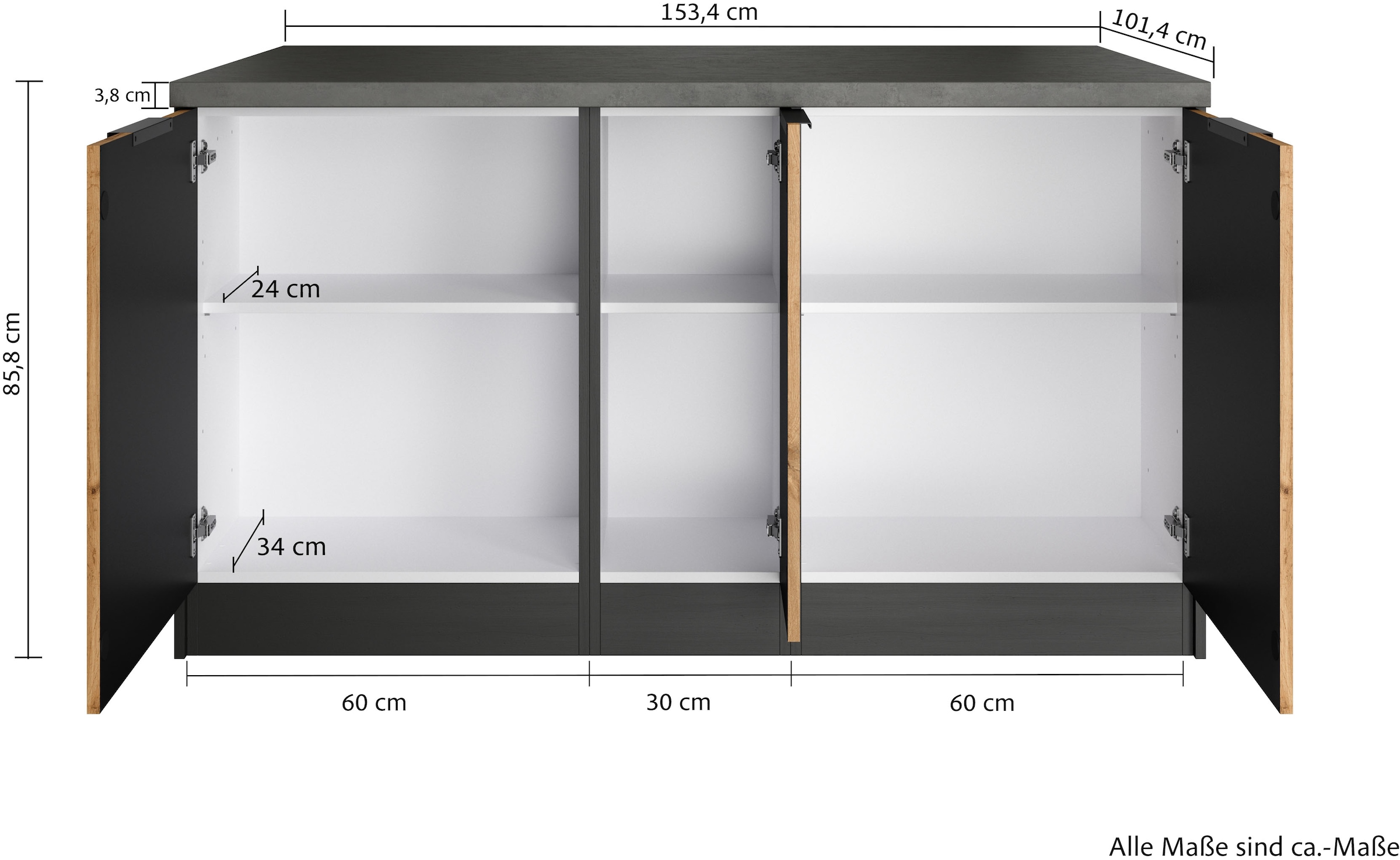 KOCHSTATION Kücheninsel »KS-Lagos« Kücheninsel 153/100 cm, mit höhenverstellbaren Möbelfüssen