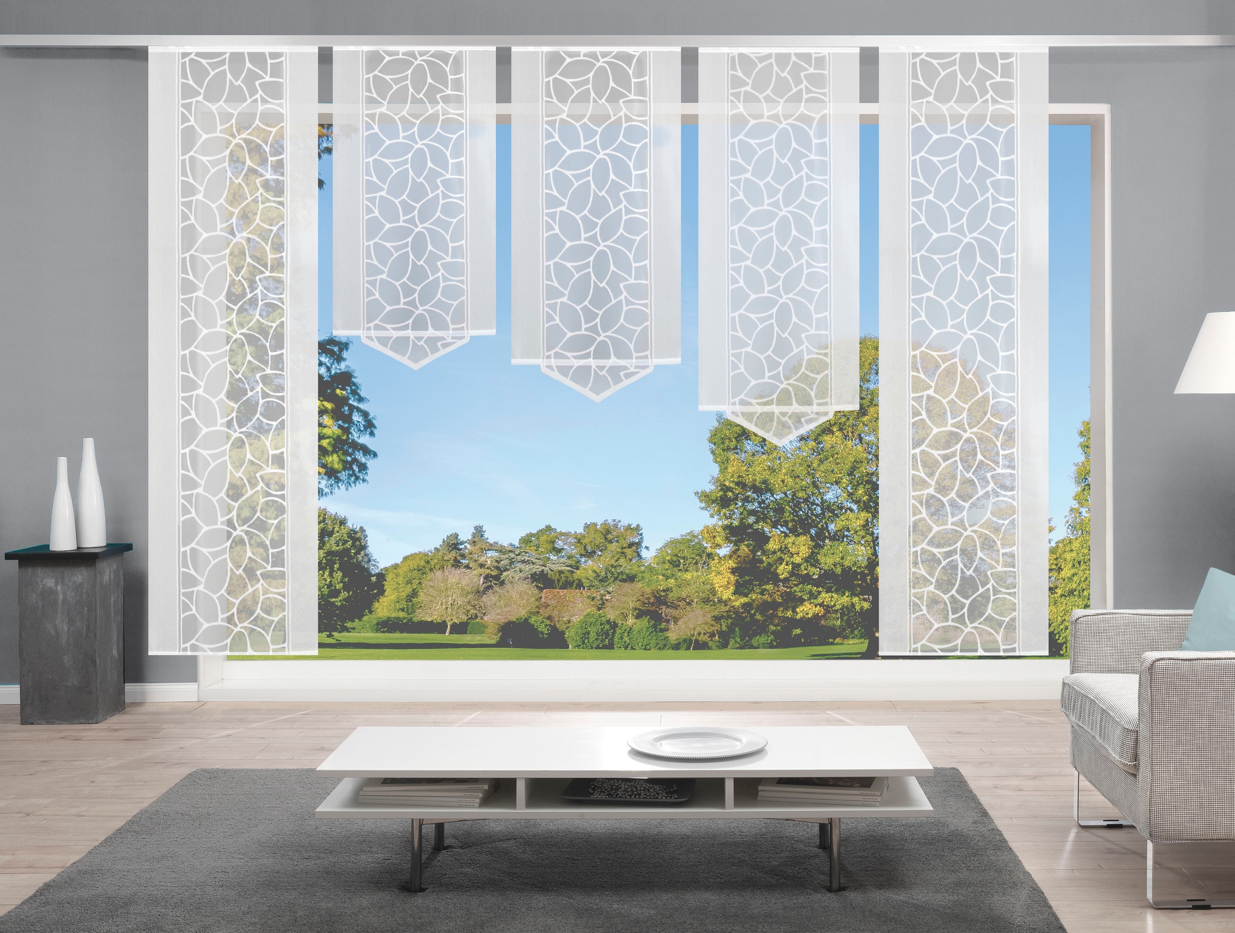 Image of HOME WOHNIDEEN Schiebegardine "JENNA" Klettband 5 Stk. tlg. Schiebevorhang Jacquard Set