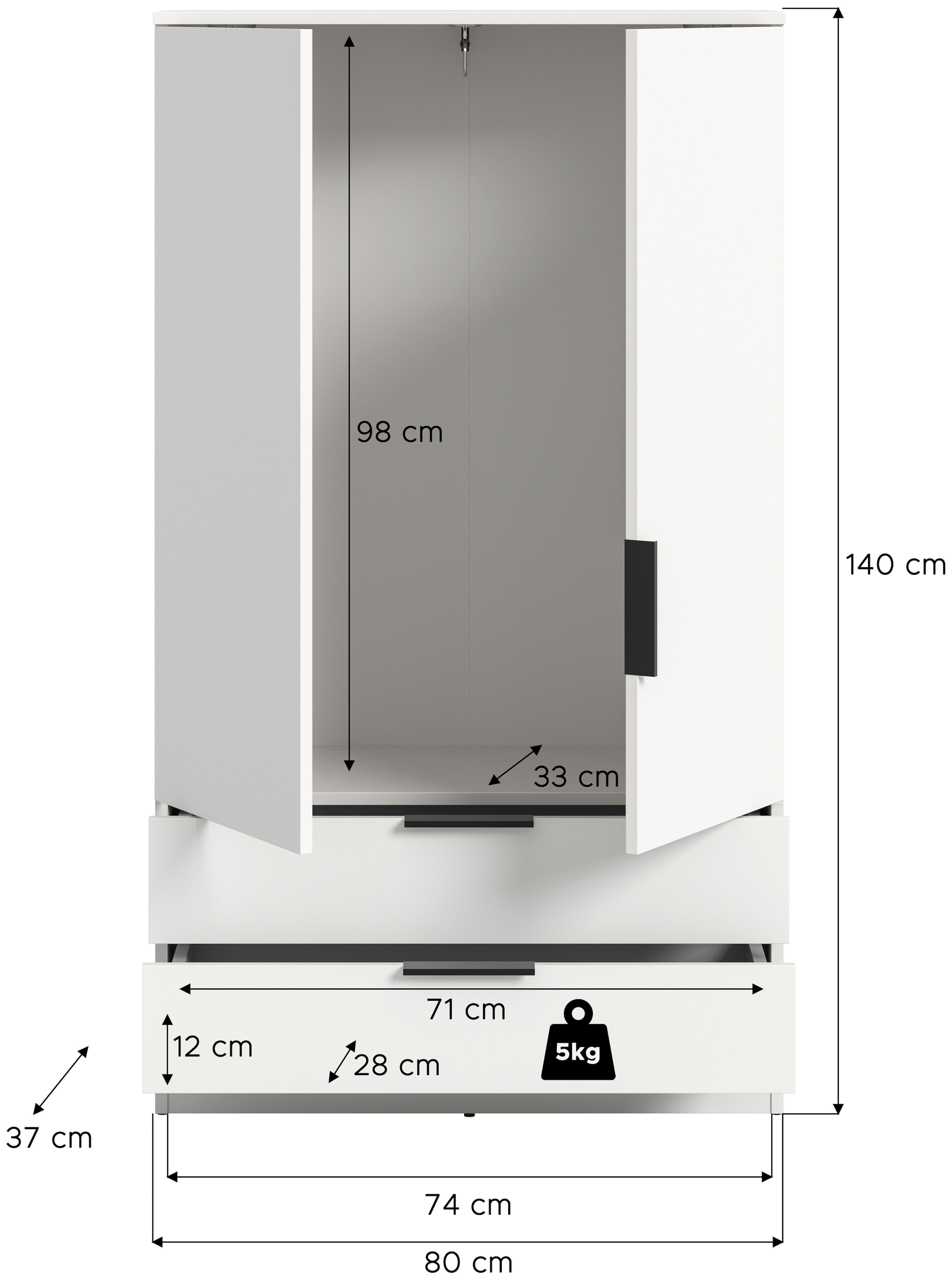 Home affaire Armoire à linge »SKARDE, TOPSELLER!, Kleiderschrank, Schlafzimmerschrank, Schrank« Höhe: 140 cm, 2 Türen, 2 Schubladen, 1 Kleiderstange, 1 cuis tlg. OTTO BESTSELLER, Garderobe, Universalschrank, Flurschrank, Schrank