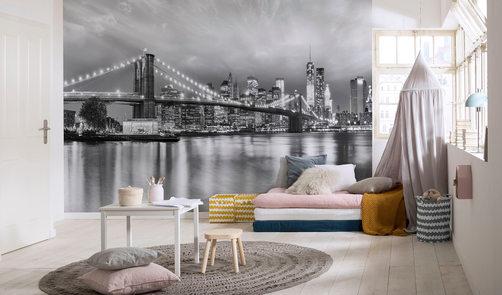 Image of Komar Fototapete "Brooklyn B/W - Grösse 368 x 254 cm" bedruckt glatt Wohnzimmer, Schlafzimmer