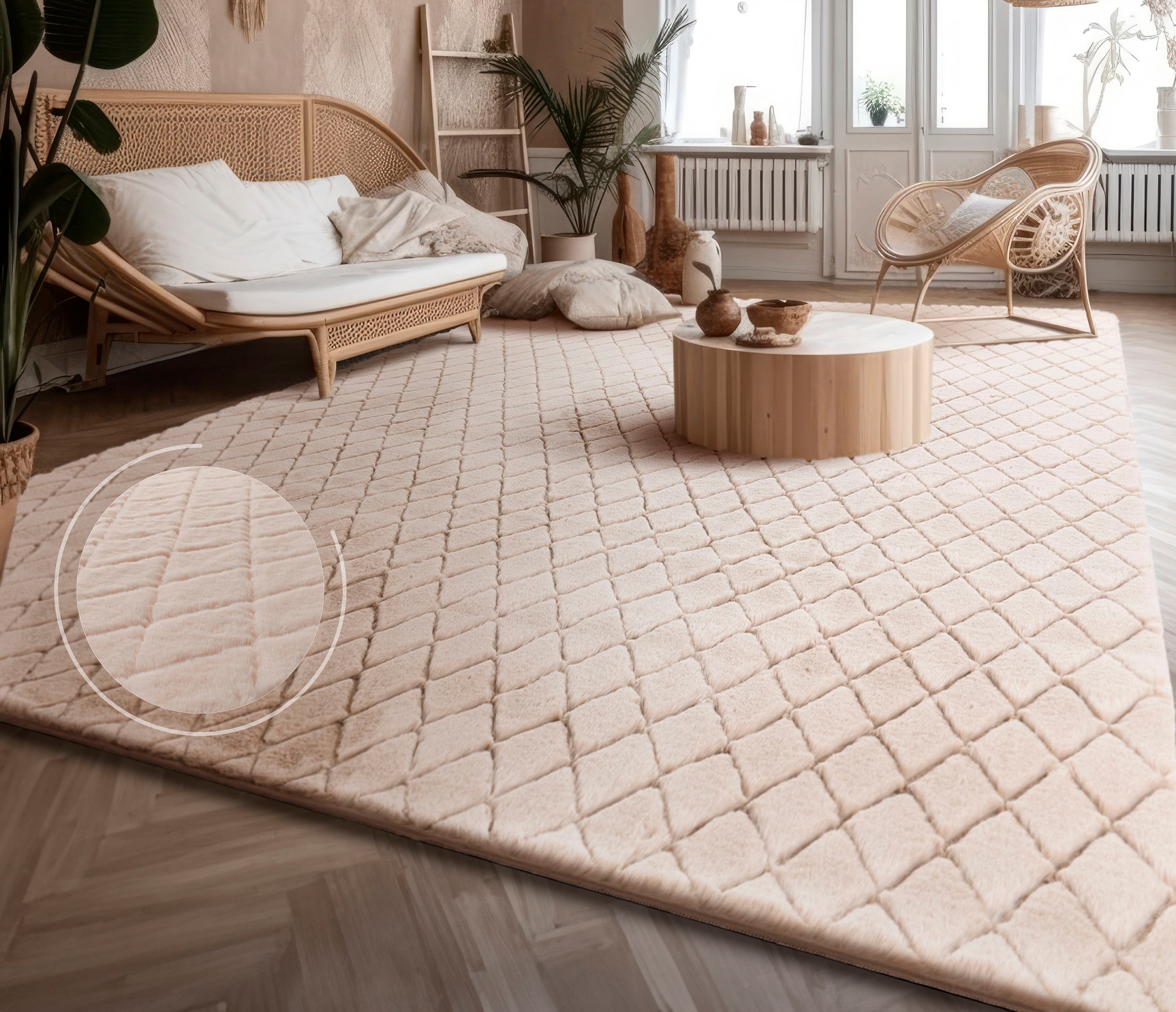 Paco Home Hochflor-Teppich »Arnheim 742« rechteckig 26 mm Höhe Uni Farben, Rauten Muster, besonders weich, Hoch-Tief Effekt