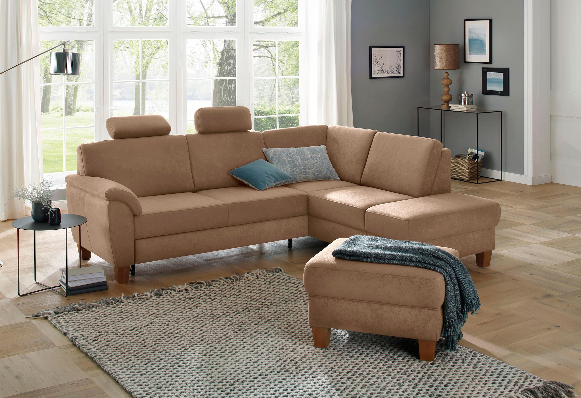 Home affaire Ecksofa »Alta L-Form« mit Federkern und Kontrastnaht, Füsse Buche eichefarben