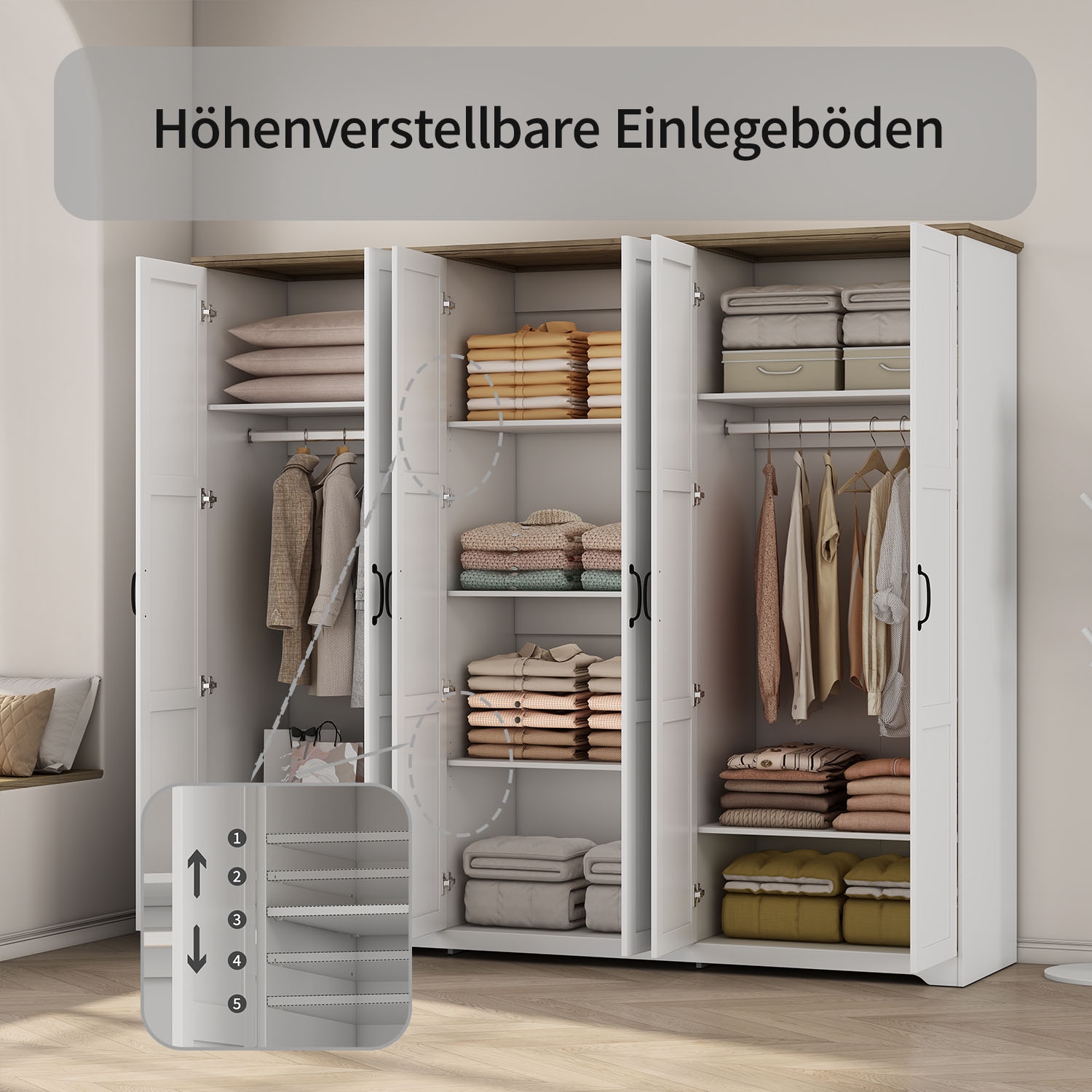GOODproduct Kleiderschrank »Emmilia Schrank Schlafzimmerschrank im Landhaus Design« Mit vielen Einlegeböden und Softclose,  Landhaus Schrank mit  6 Türen Breite 226,5cm Höhe 2m