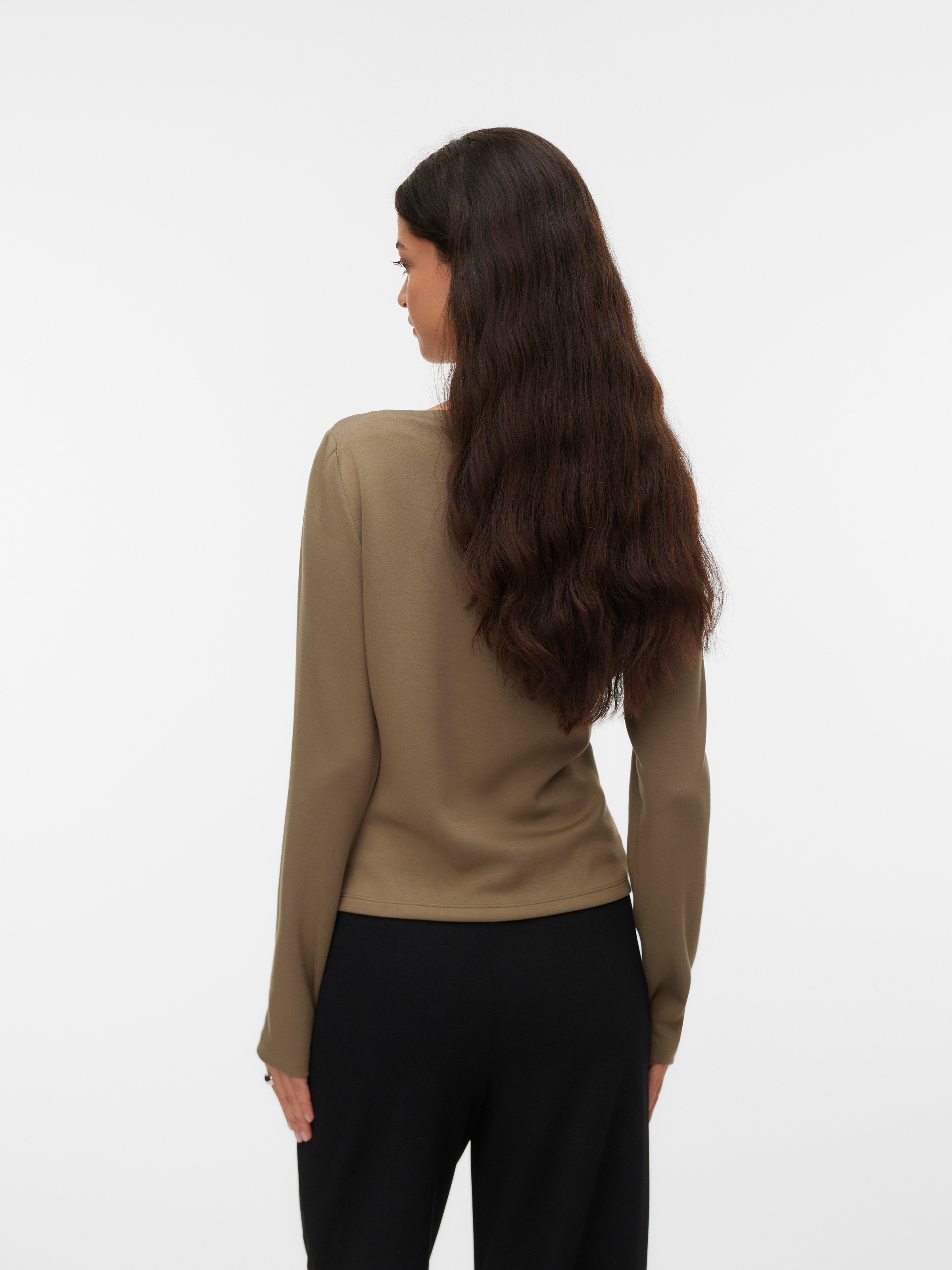 Vero Moda Langarmshirt »VMMILLE LS BOATNECK SHORT TOP JRS NOOS« Materialmix, regular fit, mit Raffung