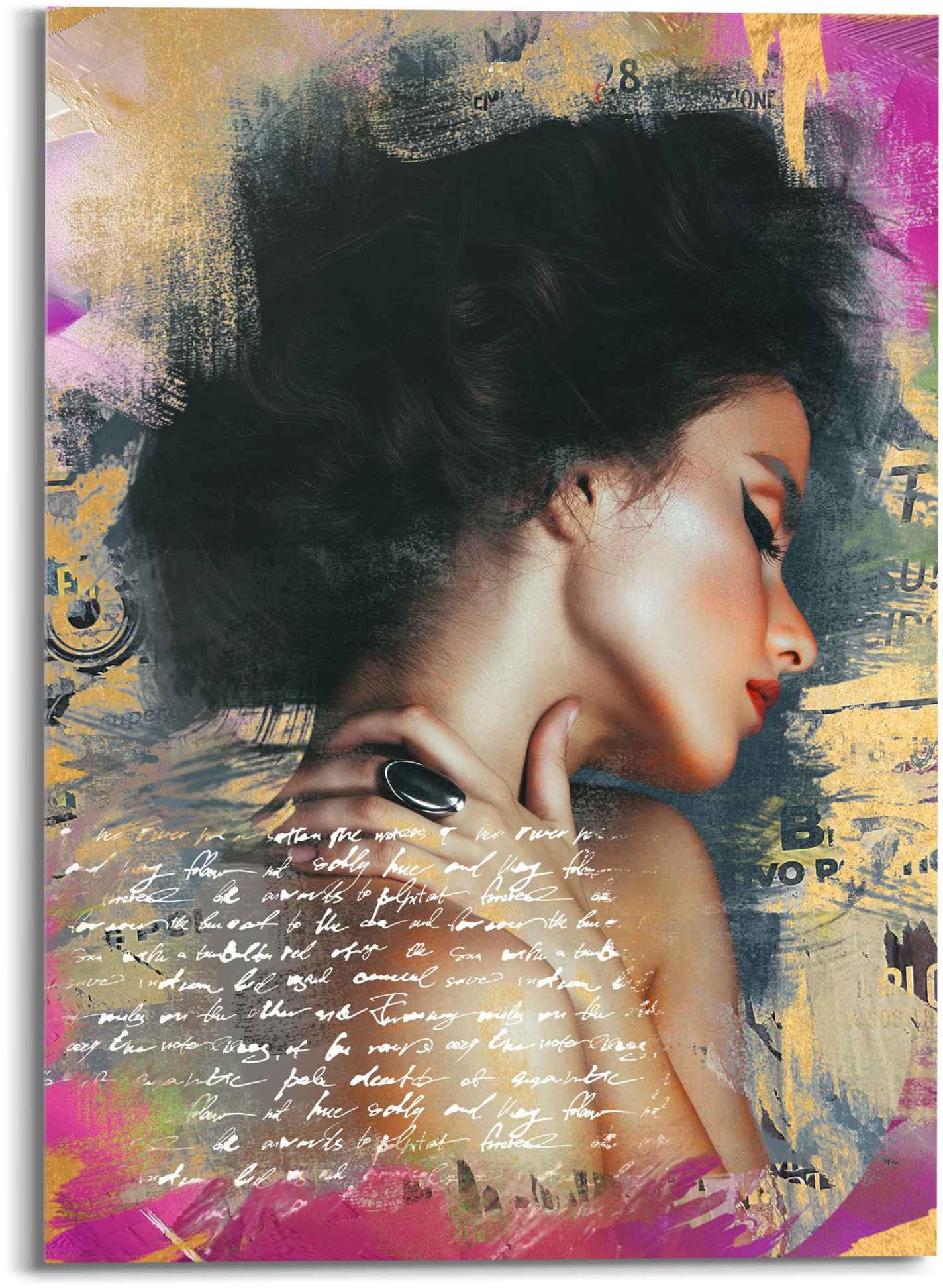Image of Reinders Glasbild "Glasbild Glamour Frau Farbenfroh - Sensual - Modern - Paper Art" Frau 1 Stk. tlg.