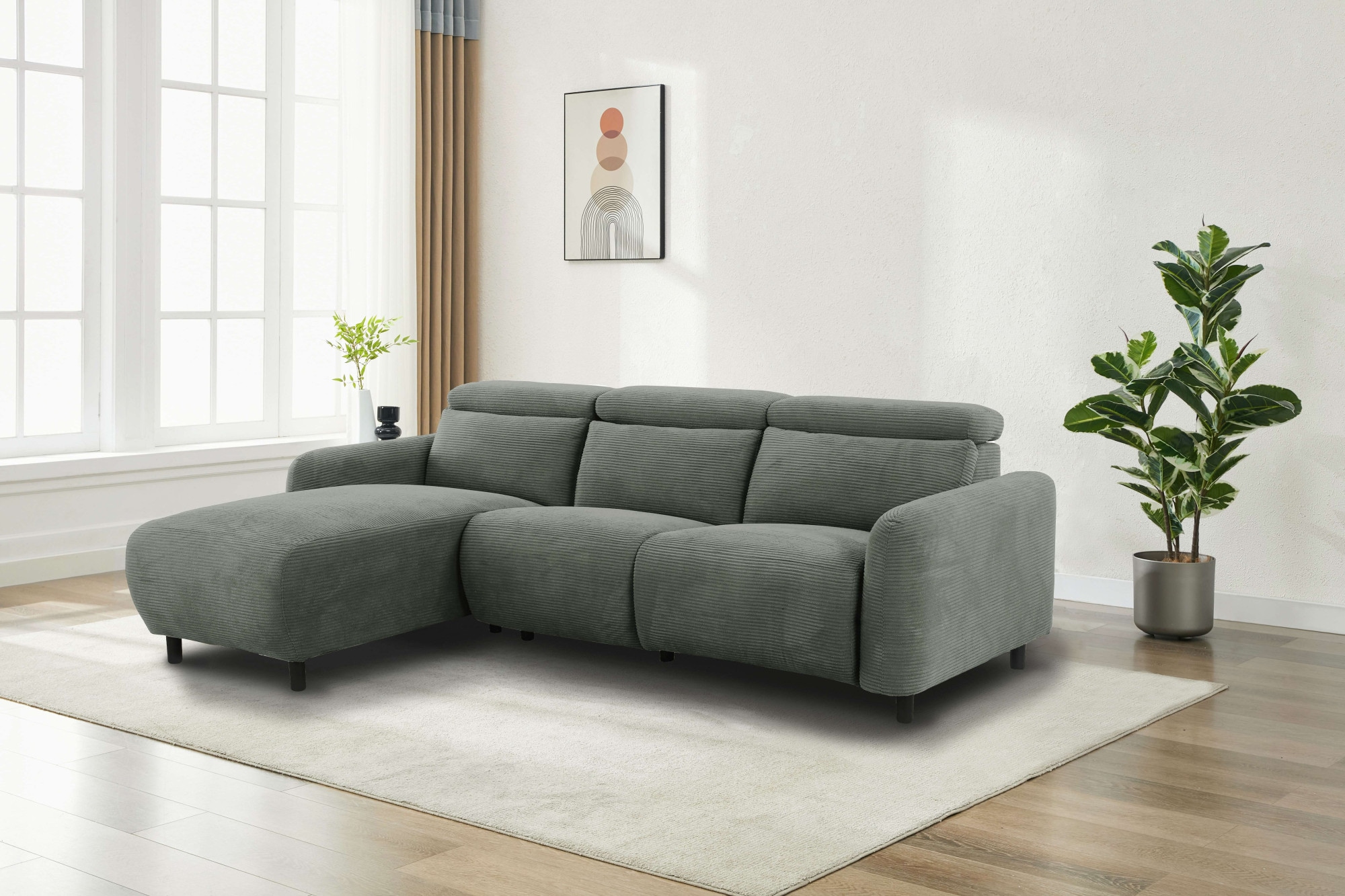 Home affaire Ecksofa »SKAANE in Cord, L-Form, 274 cm, manuelle u. elektrische Relaxfunktion,« rundes Design, Kopfteilverstellung, Federkernpolsterung