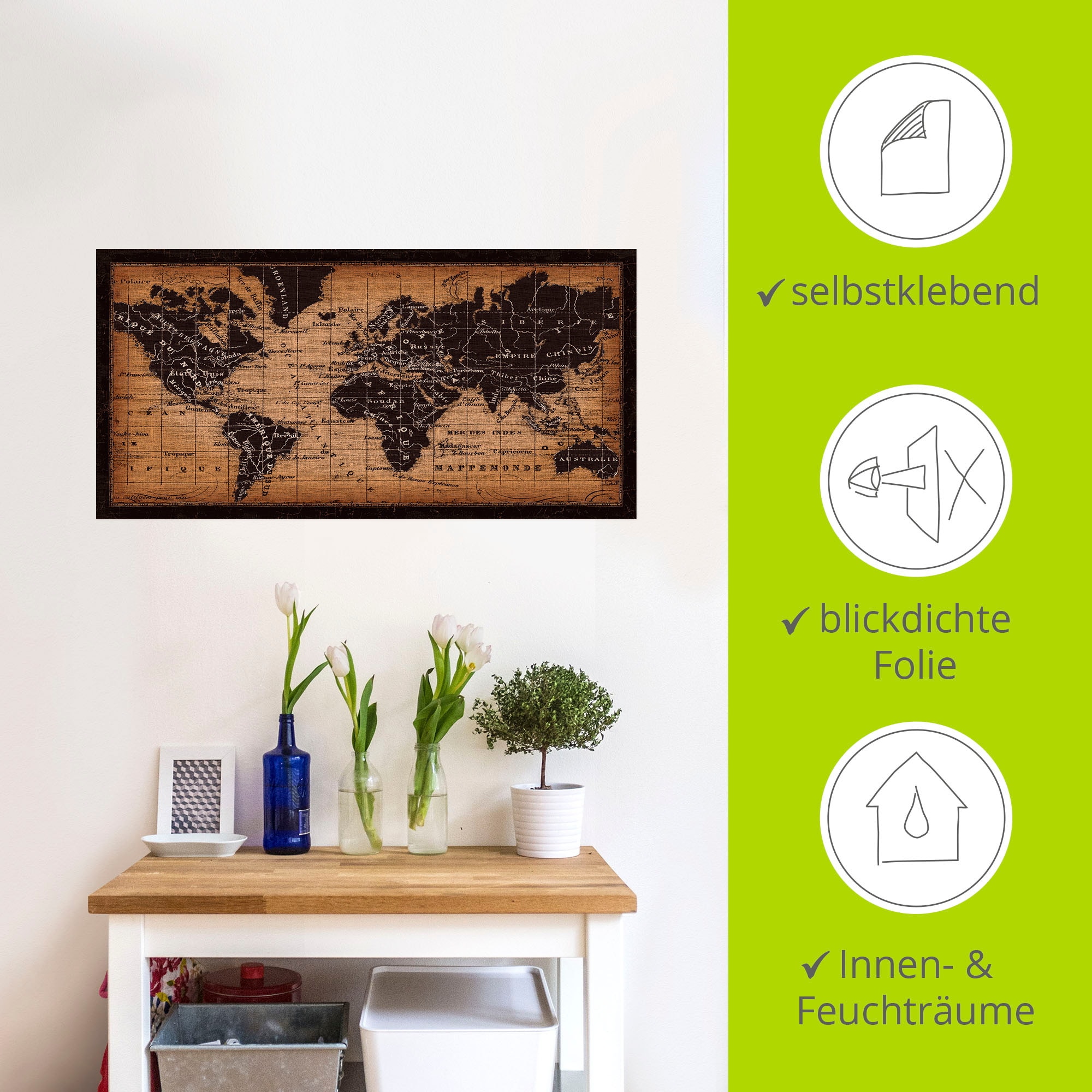 Artland Wandbild »Alte Weltkarte«, Landkarten, (1 St.), als Leinwandbild, Poster, Wandaufkleber in verschied. Grössen