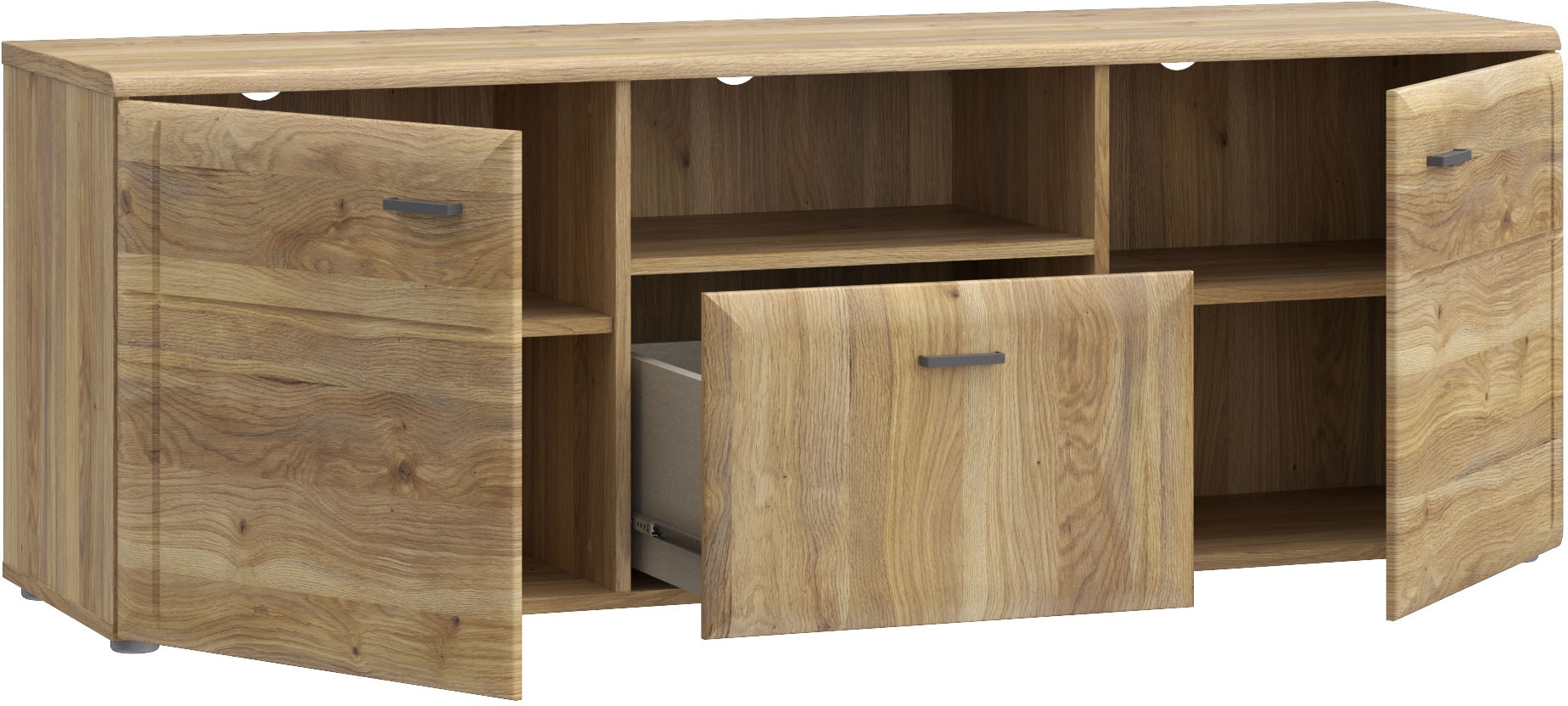 FORTE Lowboard »Akinori TV-Board, TV-Schrank« TV Board, MDF Front, Holzoptik; Metallgriffe, Vollauzug, Soft Close