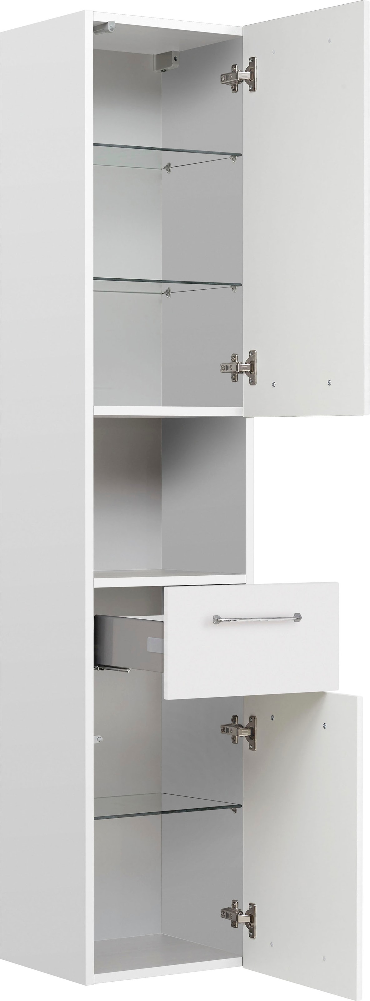 Saphir Armoire haute »Quickset Badschrank 35 cm breit, 2 Türen, 1 Nische, 1 Schublade« armoire haute de salle de bain avec amortisseur de porte, poignées chrome brillant
