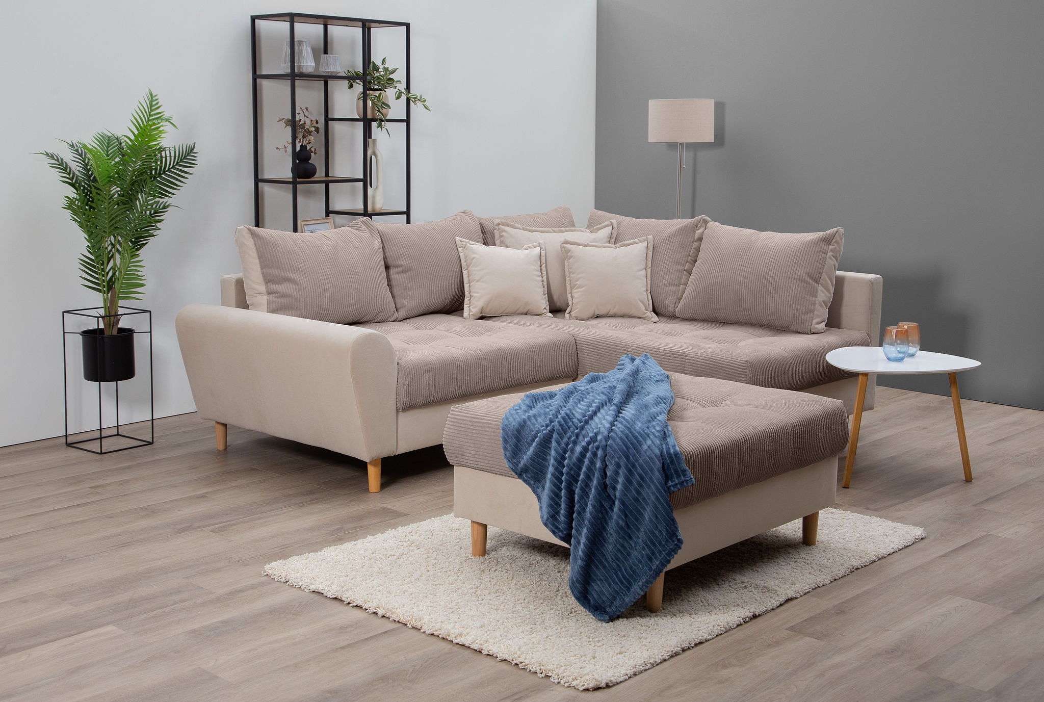 Home affaire Ecksofa »Rice L-Form«, (Set, mit Hocker), mit Bonnellfederkern, Hocker & Kissen, Ottomane beidseitig montierbar