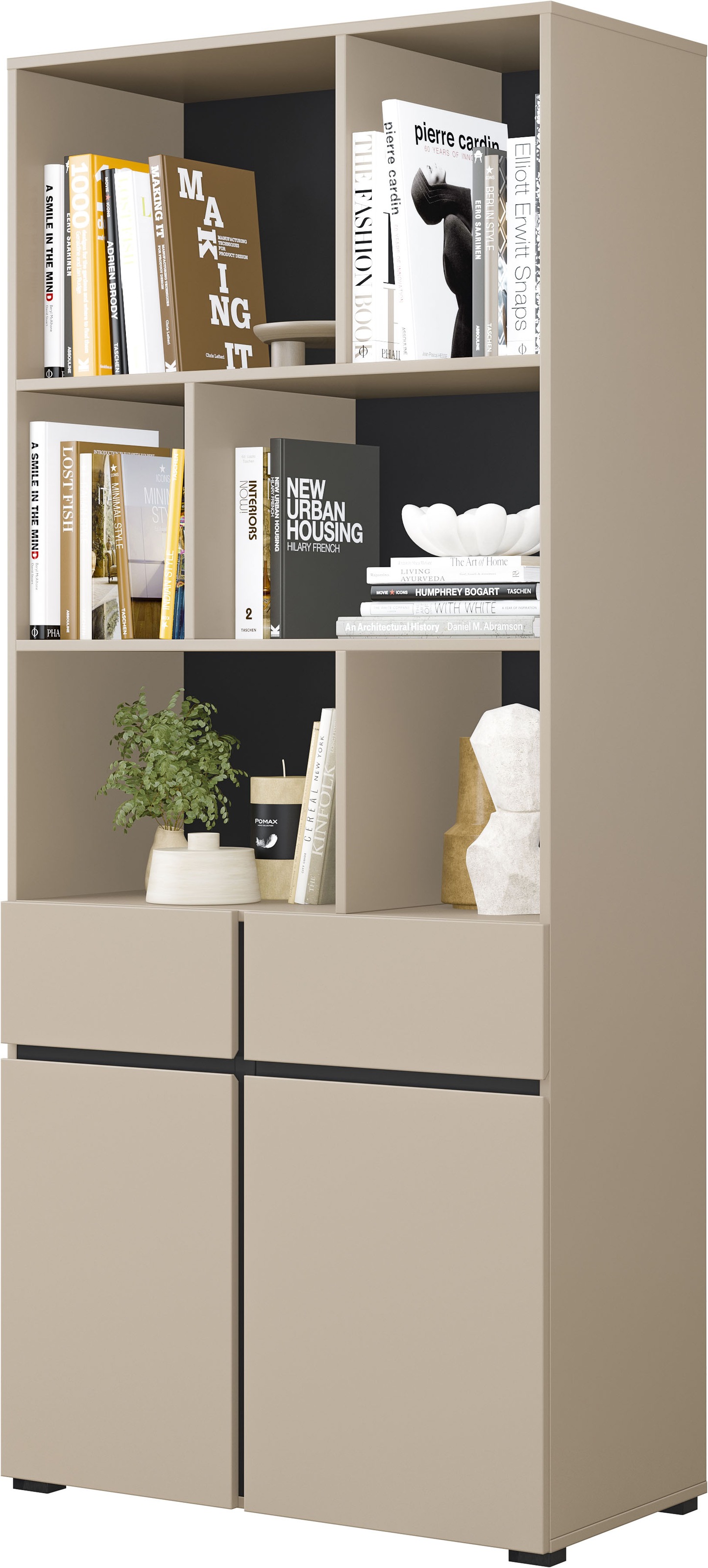 GOODproduct Aktenschrank »Cross, Breite 85 cm, modernem grifflose Standregal, Bücherregal« Standregal mit 6 offene Fächern, 2 Schubladen und 2 Türen, Büroregal