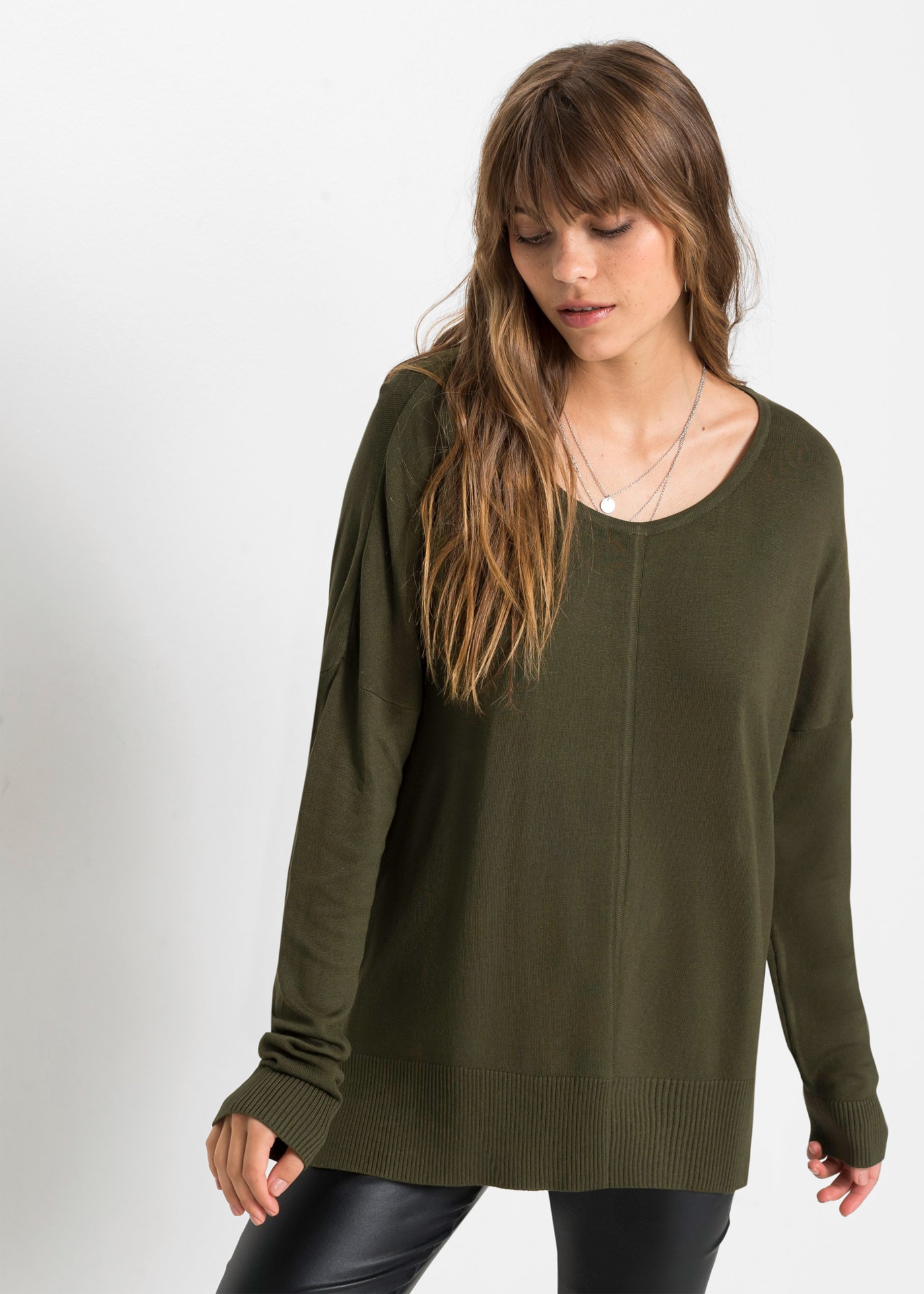 Image of bonprix Strickpullover Viskose-Feinstrick, oversized, Seitenschlitze, hinten länger