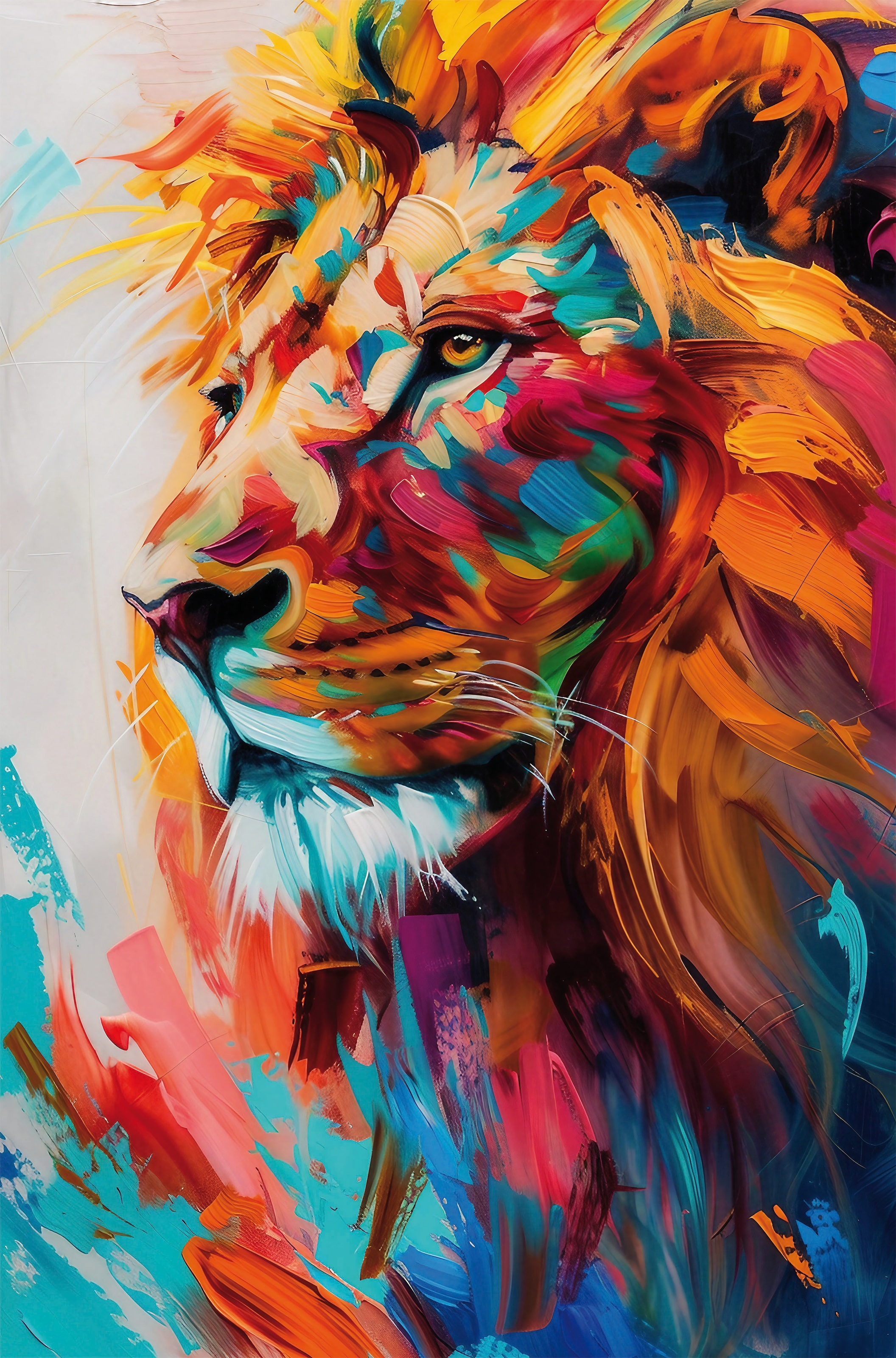 Image of Bönninghoff Leinwandbild "Wandbild BUNTER LÖWE 78x118 cm – Leinwandbild Keilrahmen Deko modern" Kunst Löwe Löwen Pop Art Raubkatzen Tiere 1 Stk. tlg. auf Keilrahmen gespannt