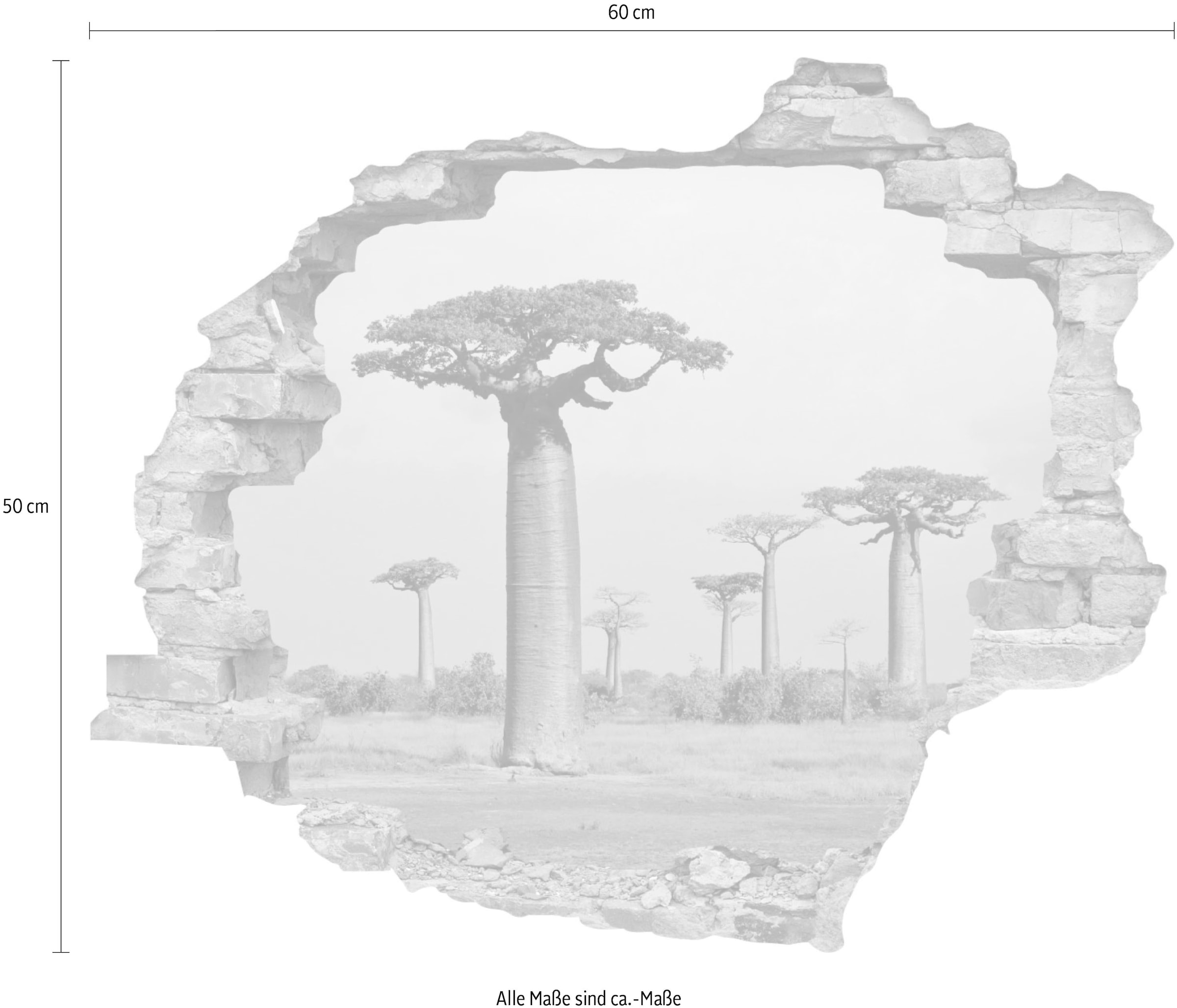 queence Autocollant mural »Affenbrotbaum« Wandsticker, Wandbild, selbstklebend, 3D, Wanddurchbruch