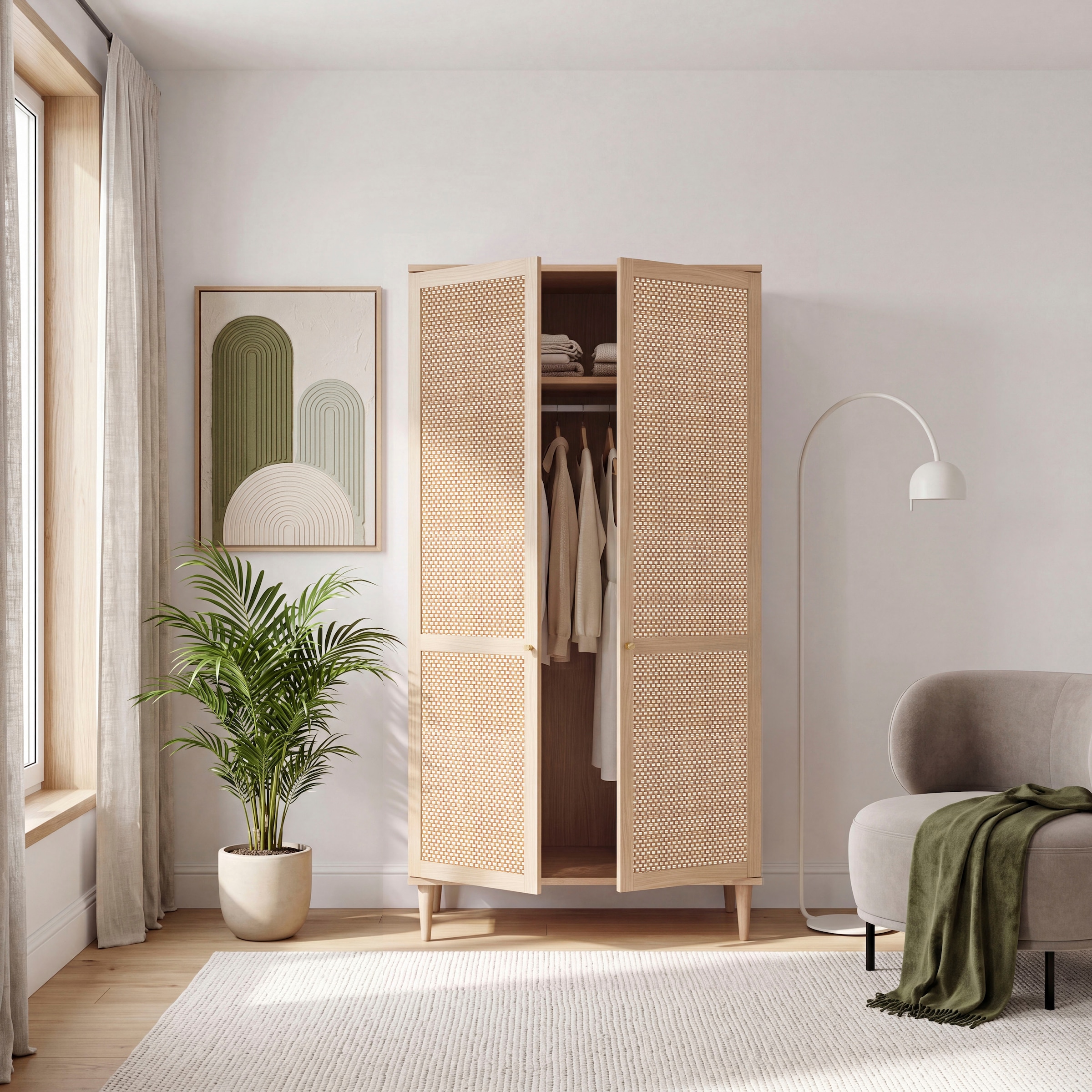 GOODproduct Kleiderschrank »ELLIAN mit Wiener Geflechtoptik, Rattan, Boho Stil, Vintage« Holzfüsse, Metallgriffe, Made in EU, viel Stauraum, FSC® zertifiziert