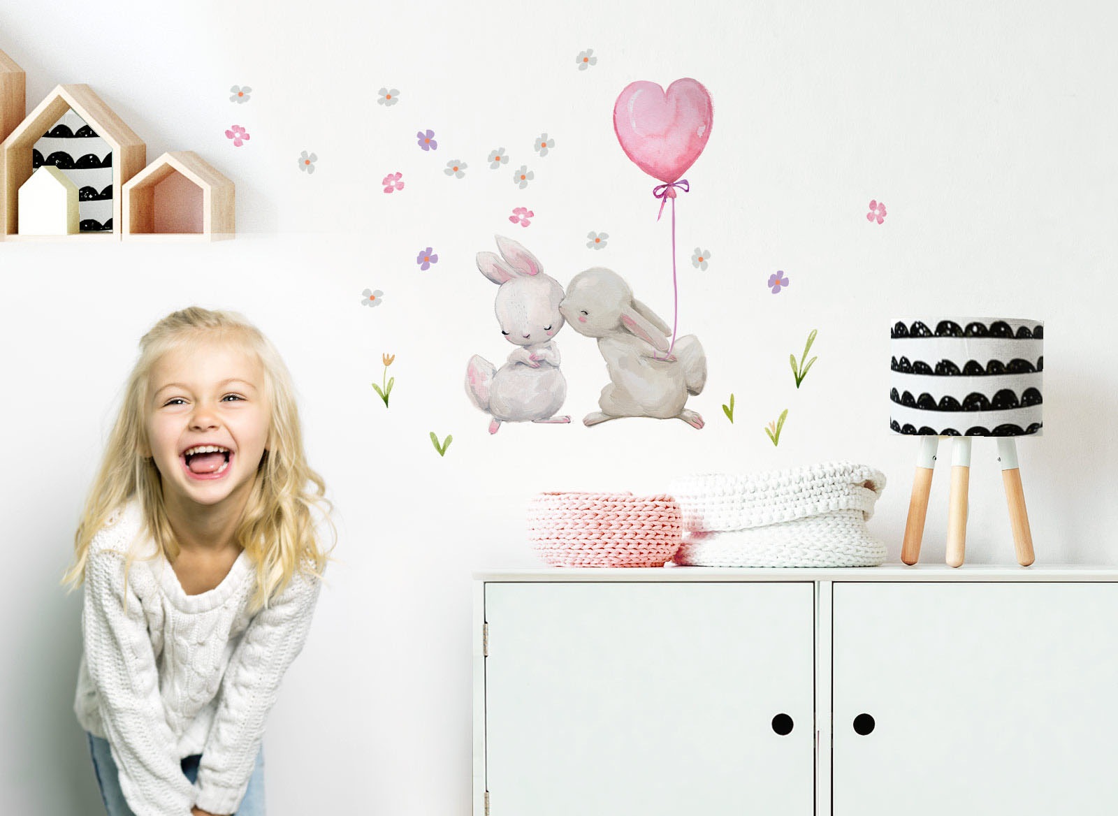 Image of little DECO Wandtattoo »Little Deco Wandtattoo Küssende Hasen mit Luftballon Rosa Herzform« bei Ackermann Versand Schweiz