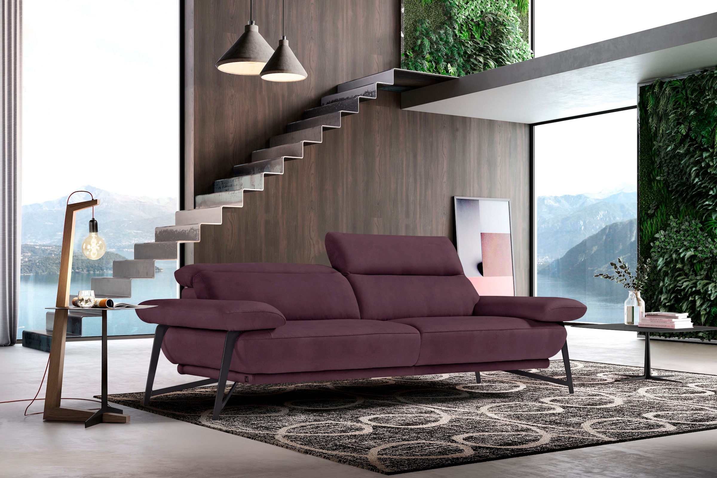 Image of Egoitaliano 2,5-Sitzer "Anais, Designsofa mit erstklassigem Sitzkomfort, Fussfarbe schattengrau" Kopfteil verstellbar, 232 cm, Luxus-Microfaser, plum