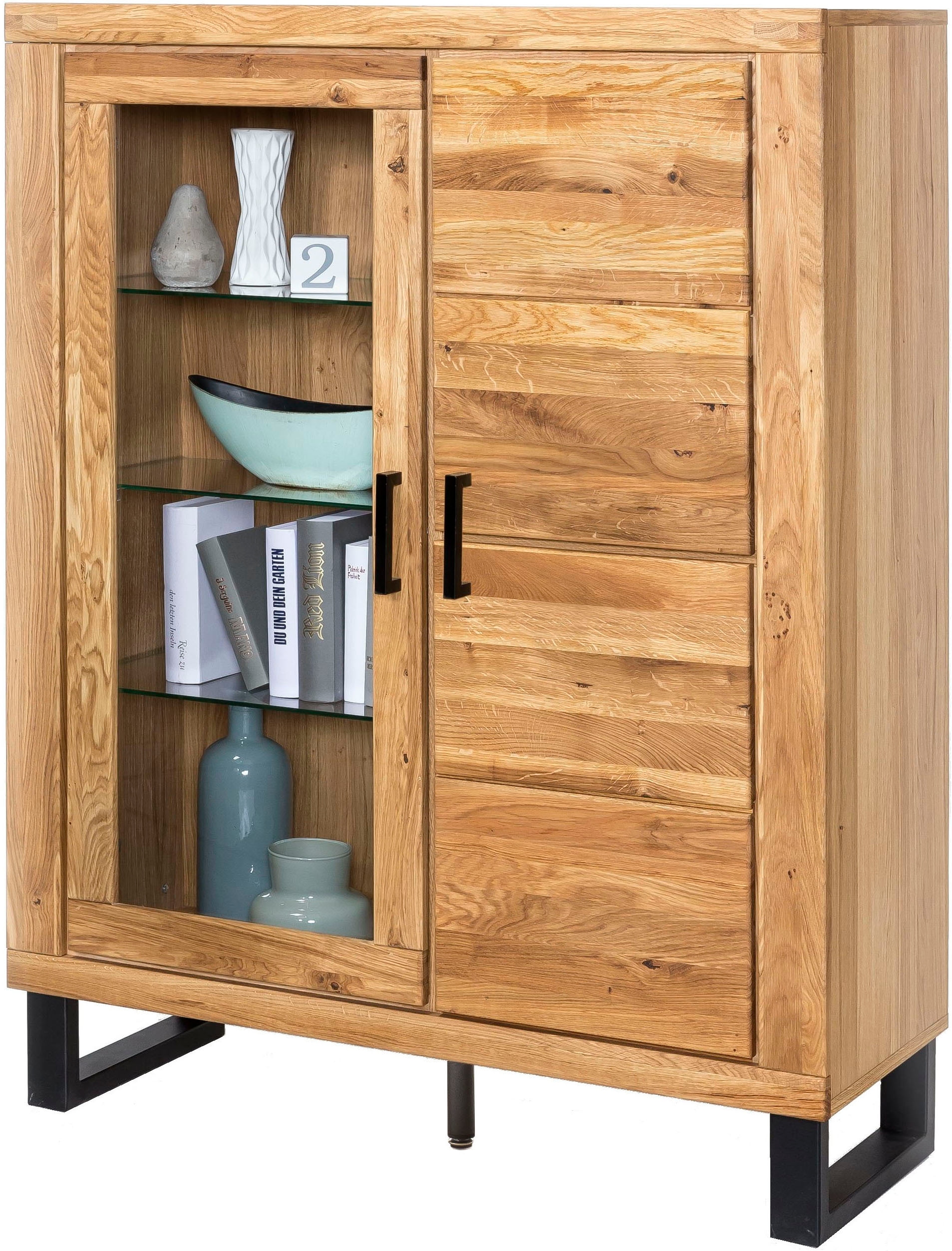 Image of Home affaire Sideboard 1 Stk. tlg. Industriestil, Teilmassiv Eiche, schwarze Elemente, Modern