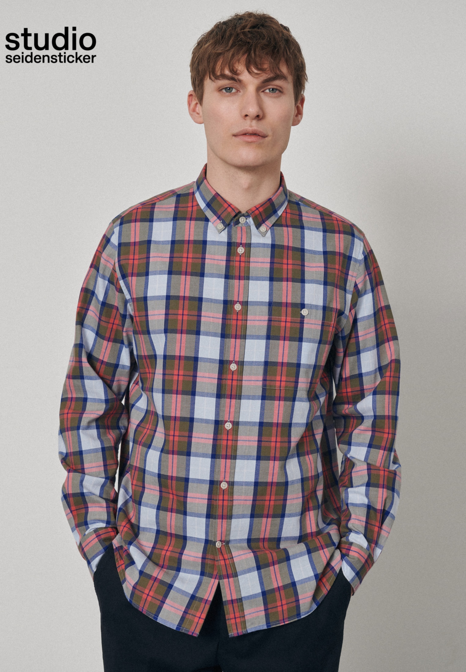Image of studio seidensticker Businesshemd "Studio" Regular Langarm Button-Down-Kragen Karo