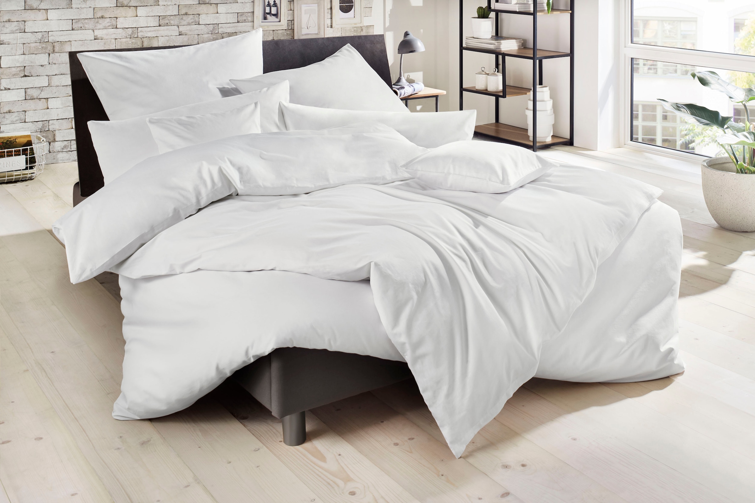 Image of Primera Bettwäsche "Uni Luxus-Satin in Gr. 135x200, 155x220 oder 200x200 cm" 3 Stk. Bettwäsche aus Baumwolle, unifarbene Bettwäsche mit Reissverschluss