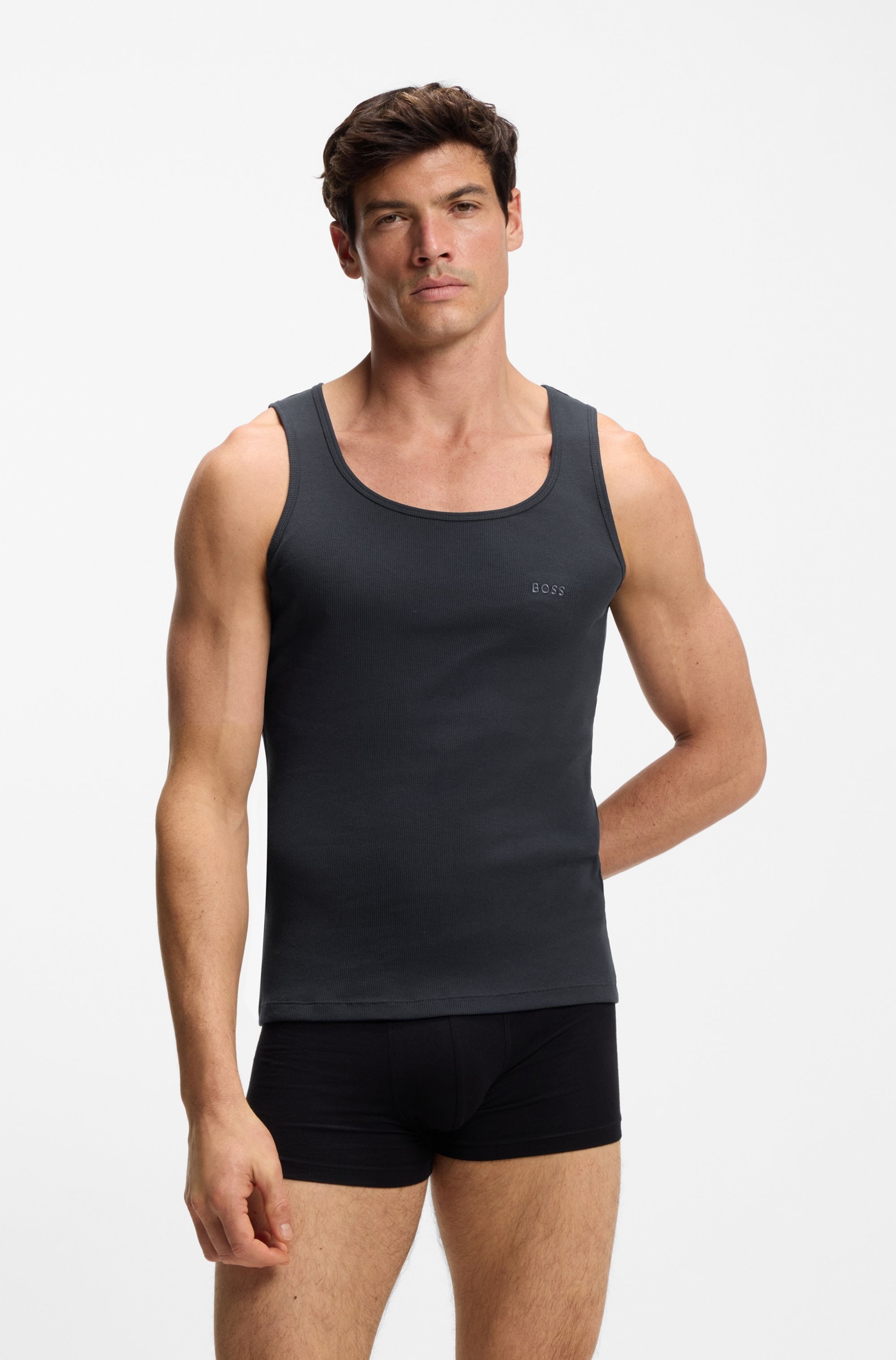 BOSS Débardeur »3P RibClassic BOSS ONE« Broderie ton sur ton sur la poitrine