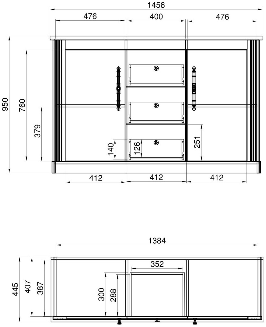 GOODproduct Ensemble de meubles de bureau »Westminster, wohnliches Home-Office, Büro in zwei Farben verfügbar« Ensemble, 2 tlg. comprend secrétaire et buffet de style campagne, avec canal pour câbles