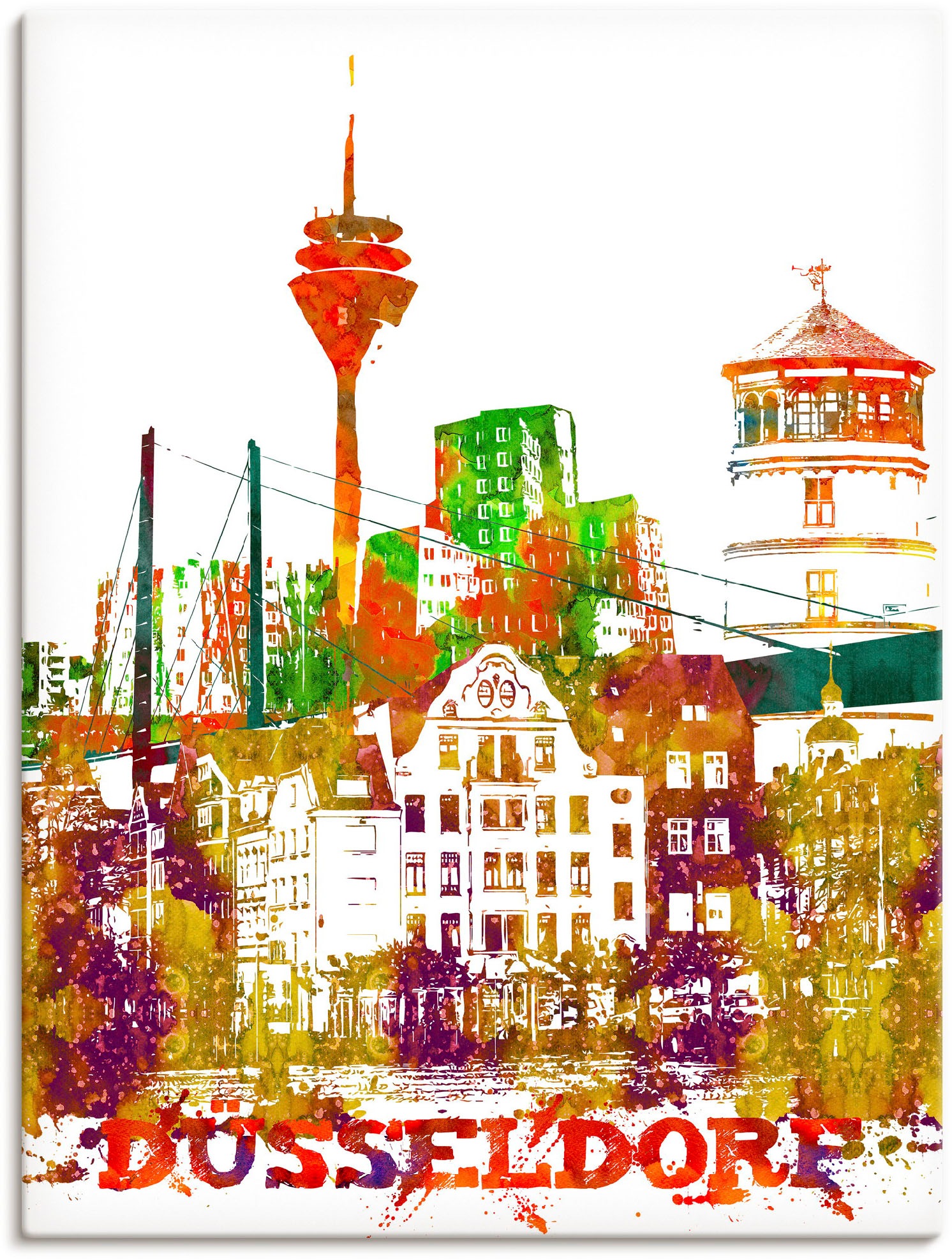 Image of Artland Leinwandbild "Düsseldorf Grafik" Düsseldorf 1 Stk. tlg. auf Holzrahmen gespannt