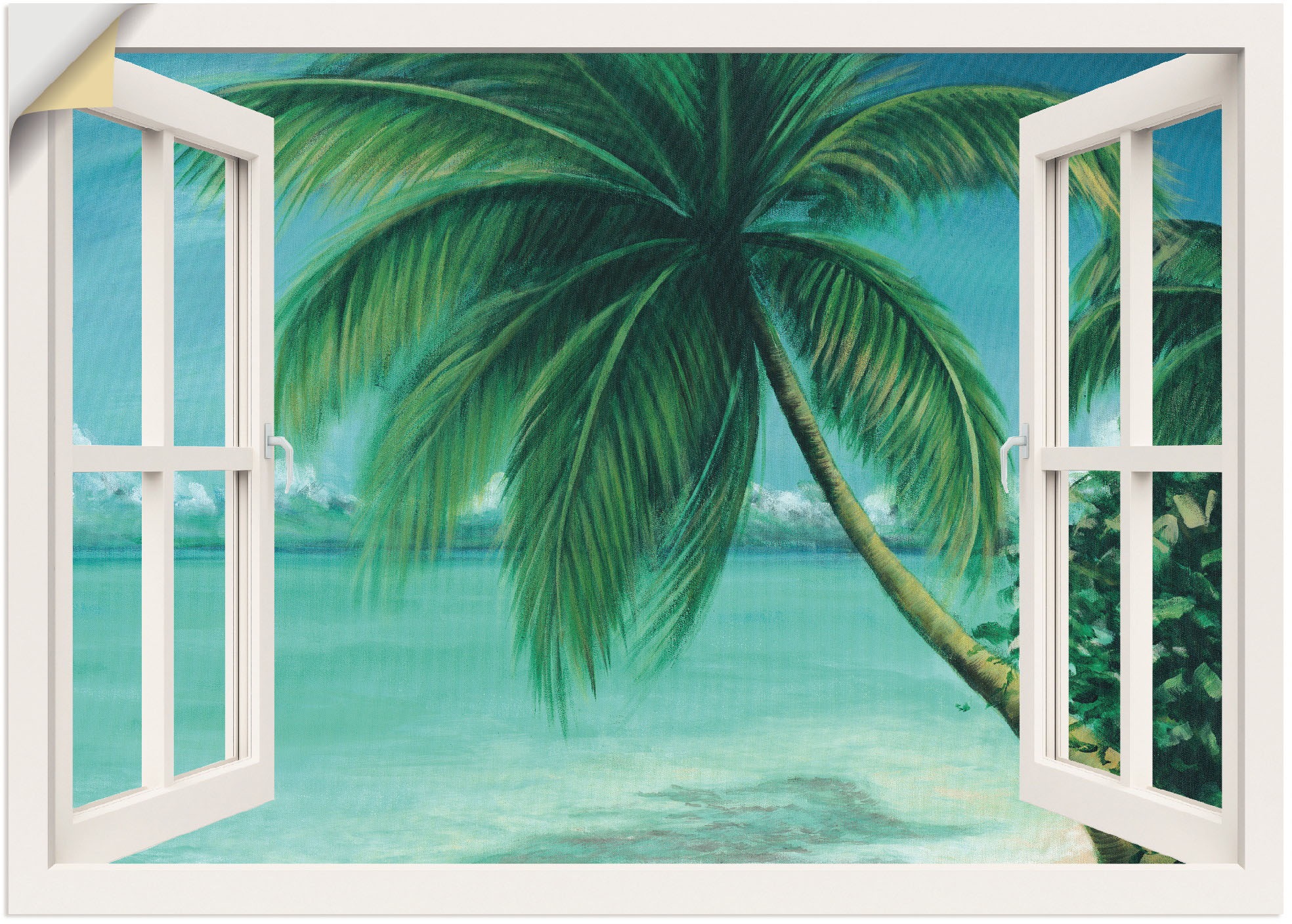 Wandfolie »Fensterblick - Palmenstrand«, Fensterblick, (1 St.), selbstklebend