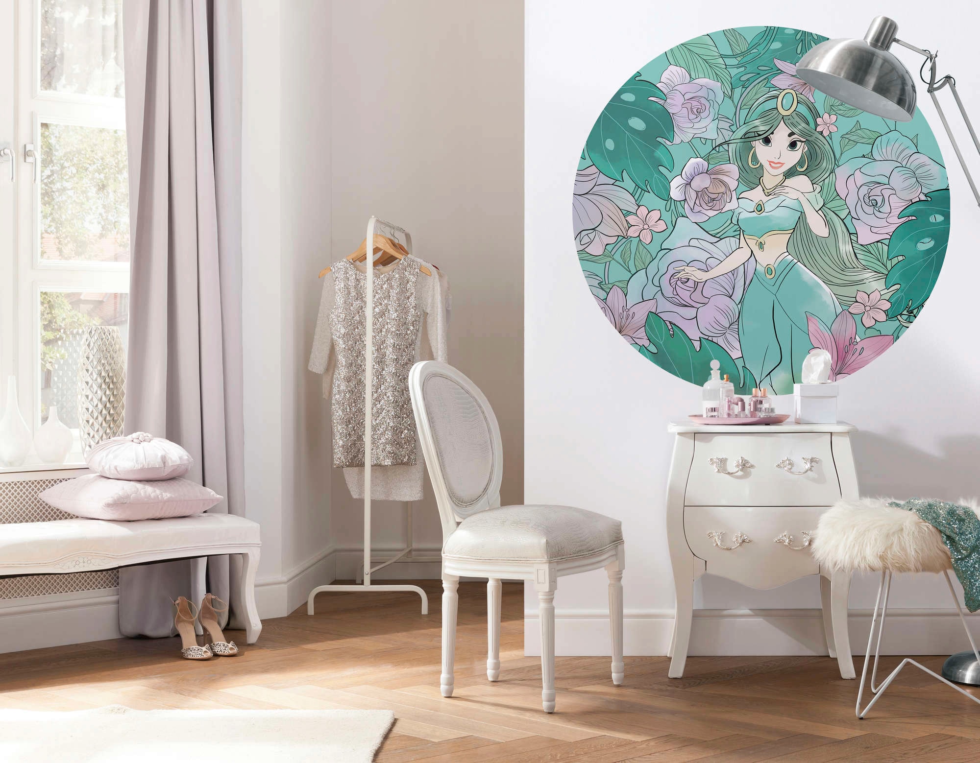 Komar Vliestapete »Vlies selbstklebend - Jasmin Elegant Mint - Grösse 125 x 125 cm«, bedruckt, Kinderzimmer