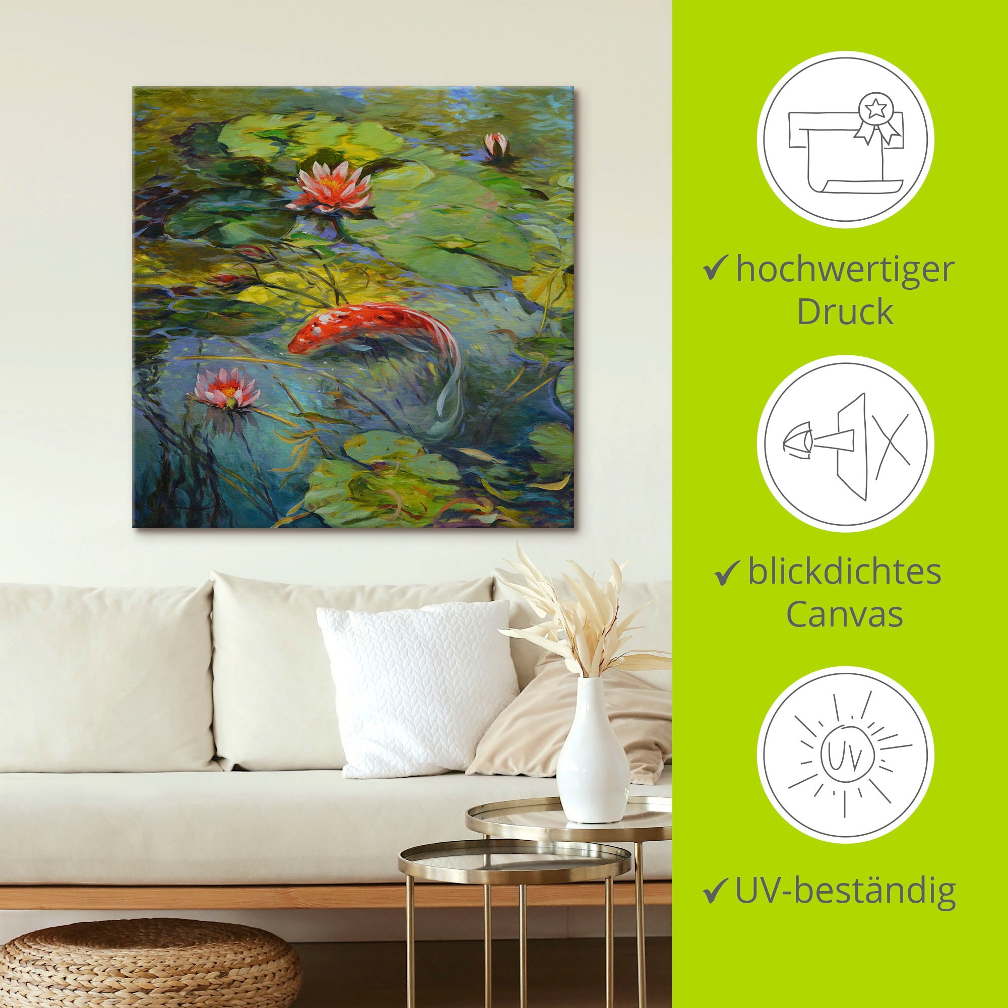 Artland Leinwandbild »Roter Koi« Wassertiere 1 Stk. tlg. auf Holzrahmen gespannt