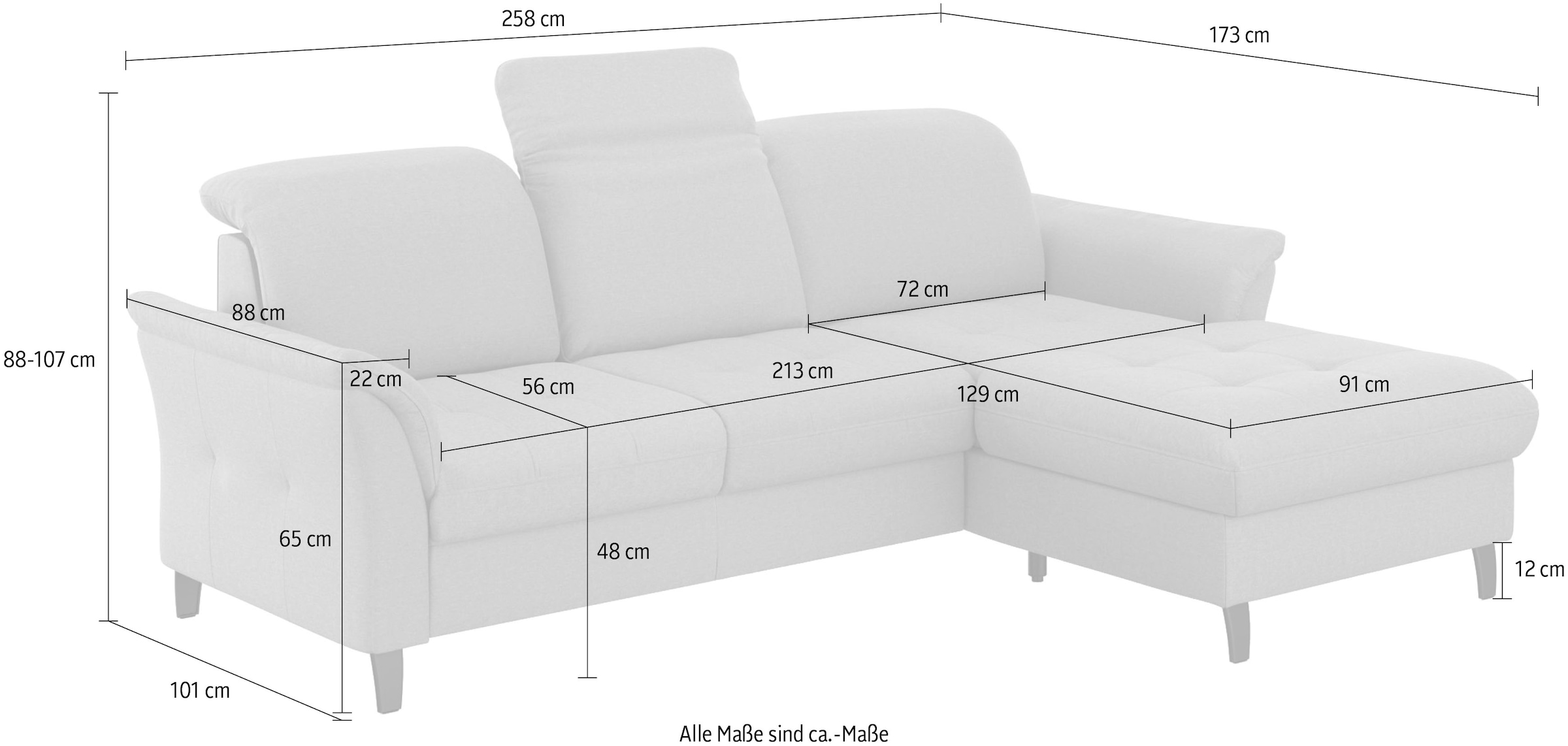sit&more Ecksofa »Maggiore L-Form«, wahlweise mit Kopfteilverstellung, Bettfunktion und Bettkasten