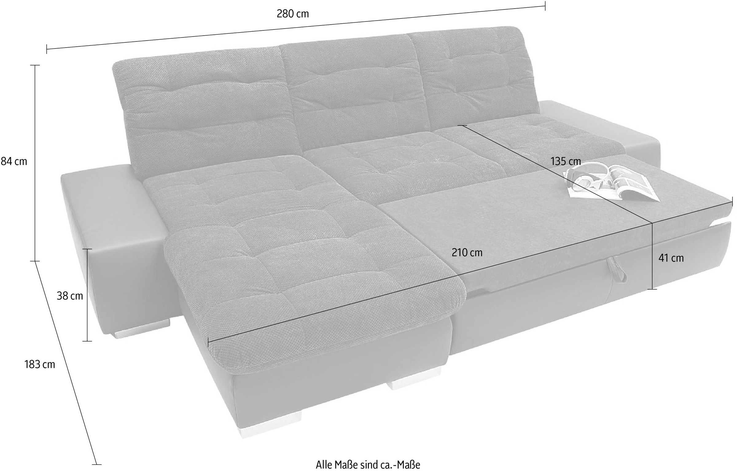 sit&more Ecksofa »Pale L-Form«, inklusive Kopfteilverstellung, wahlweise mit Bettfunktion