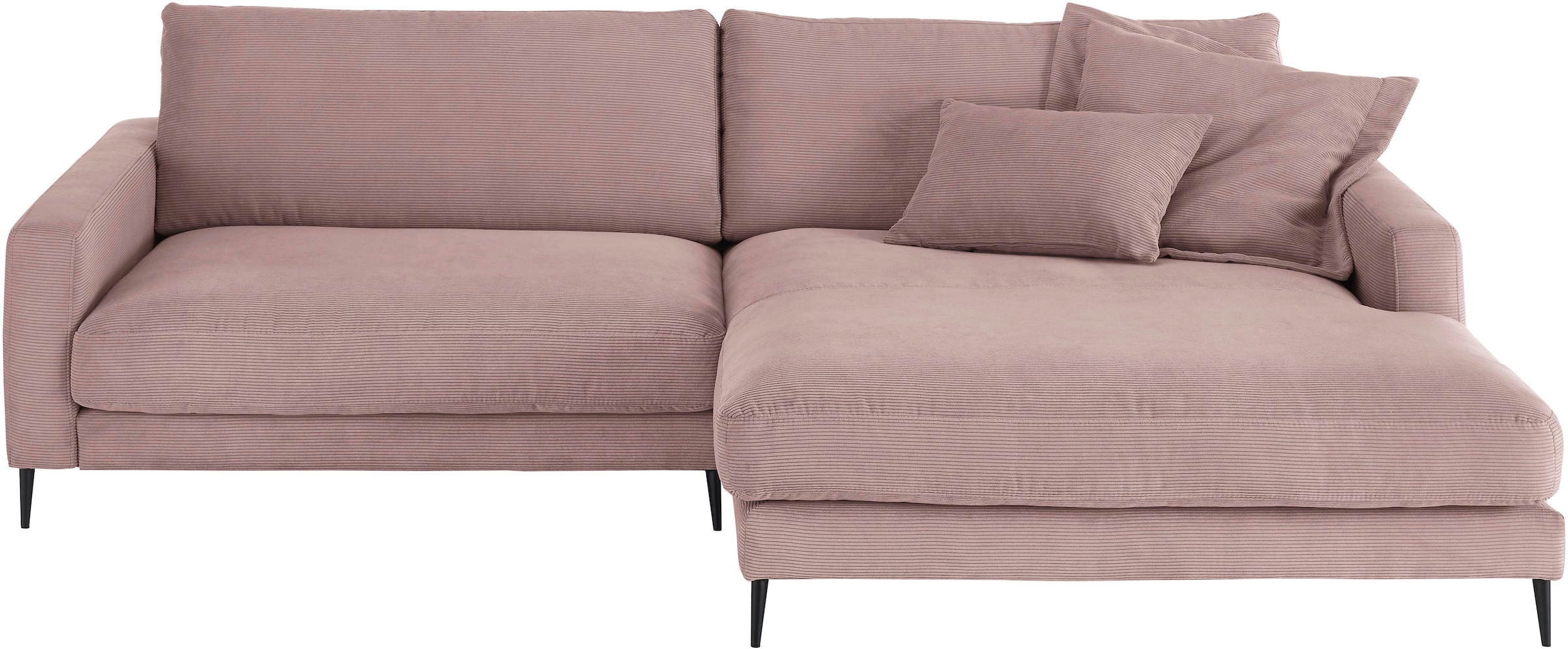 Home affaire Canapé d'angle »Downtown, B/T/H: 272/190/84 cm L-Form« confort d’assise doux aussi en velours côtelé et bouclé, incl. coussin décoratif