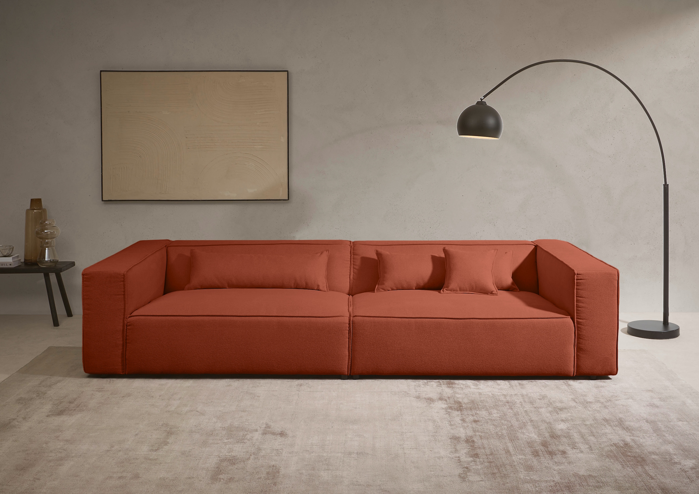 LeGer Home by Lena Gercke 3-Sitzer »PIARA XXL Struktur, Sofa mit Kedernaht« schwarze Füsse, bequemer Sitzkomfort, extra tiefe Sitzfläche