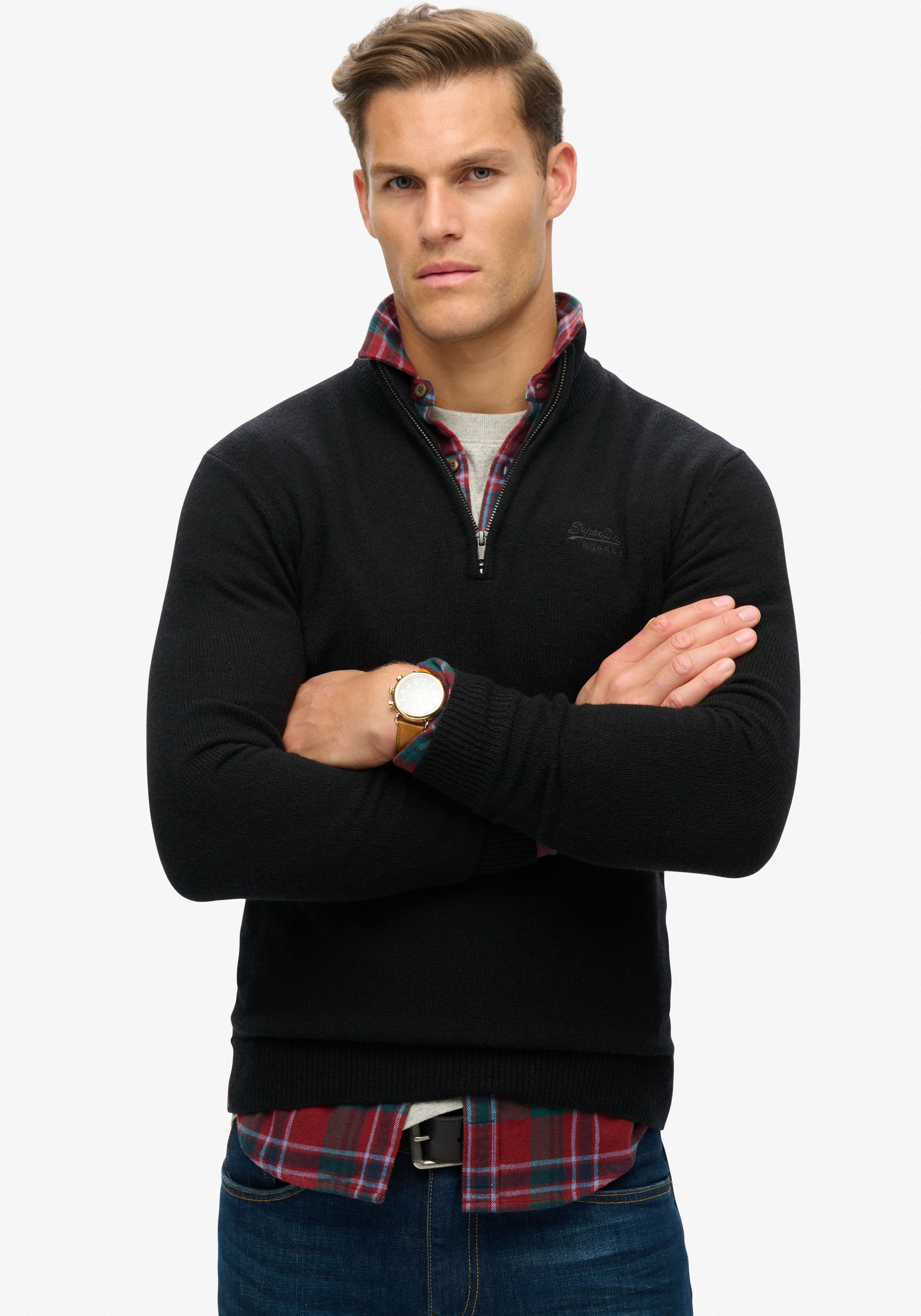 Superdry Strickpullover »ESSENTIAL EMB KNIT HALF ZIP«