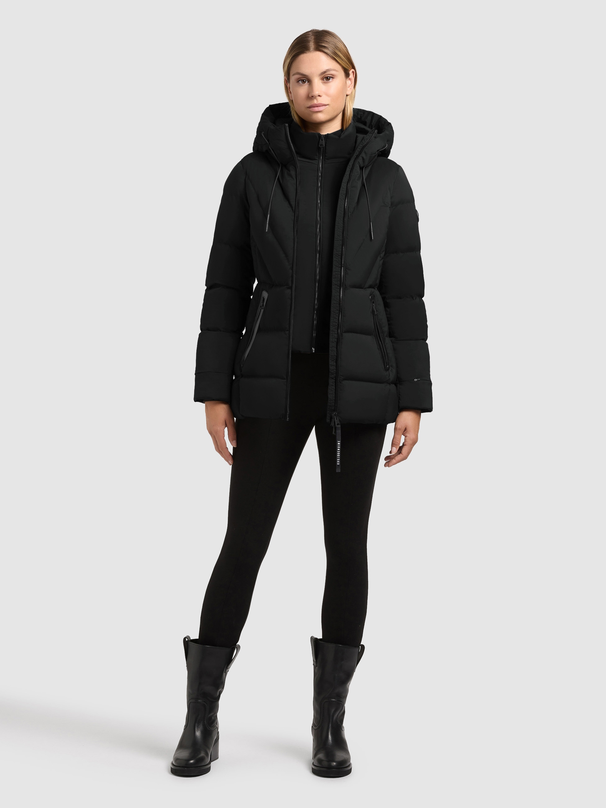 khujo Veste matelassée »RABB« mit Kapuze Applikationen aus Lederimitat