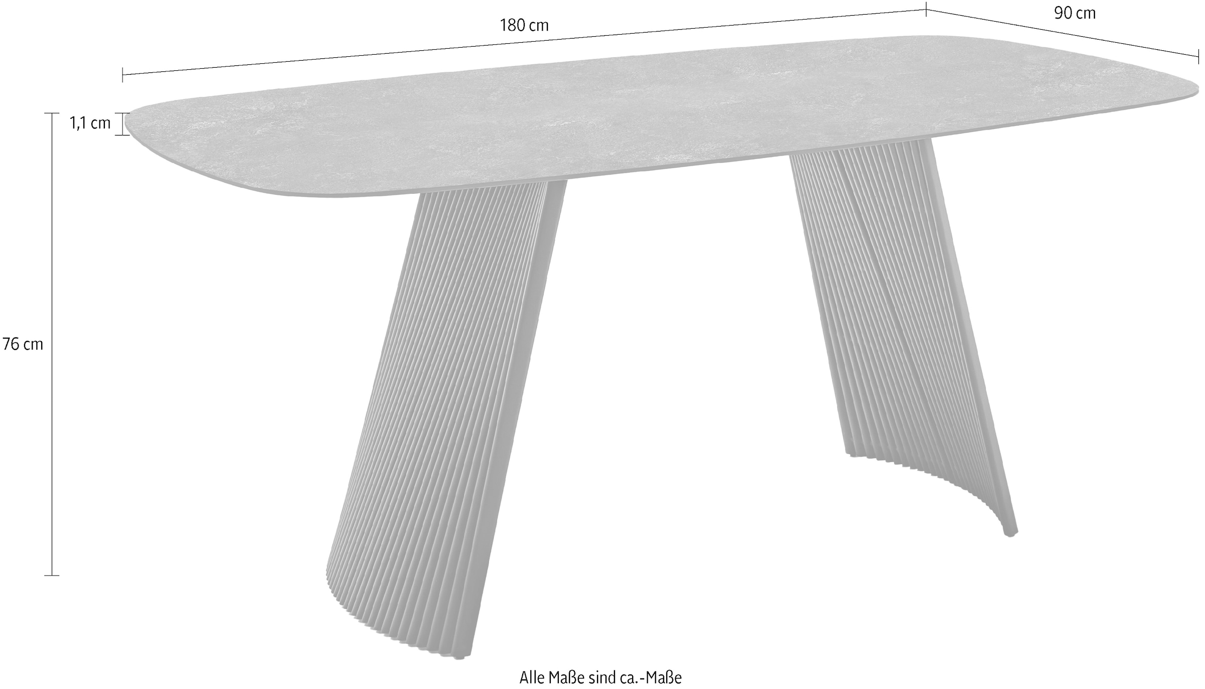 MCA furniture Esstisch »TOBELO Wangentisch 180x90cm«, (1 St.), Keramik, Metall, weiss marmoriert, dining table, 4-6 Personen