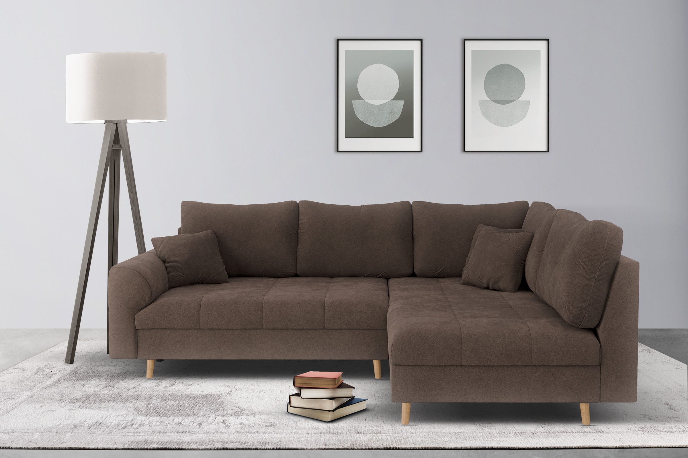 Home affaire Ecksofa »CHARRE L-Form mit Ottomane, Masse B/T/H: 231/161/81 cm«, feine Steppung, lose Rücken- und Zierkissen, auch in Cord und Bouclé